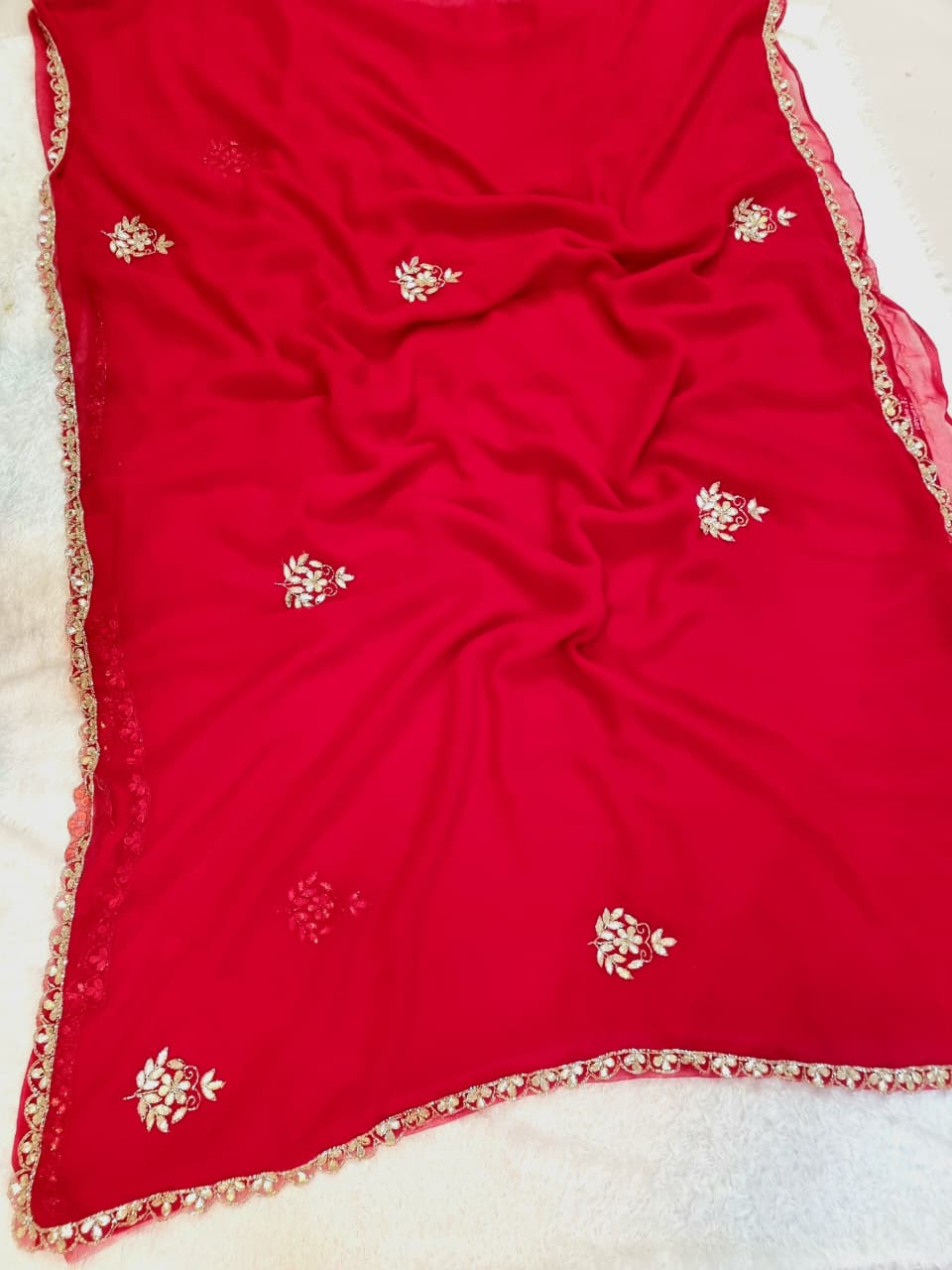Royal Look Semi Chiffon Saree With Handwork