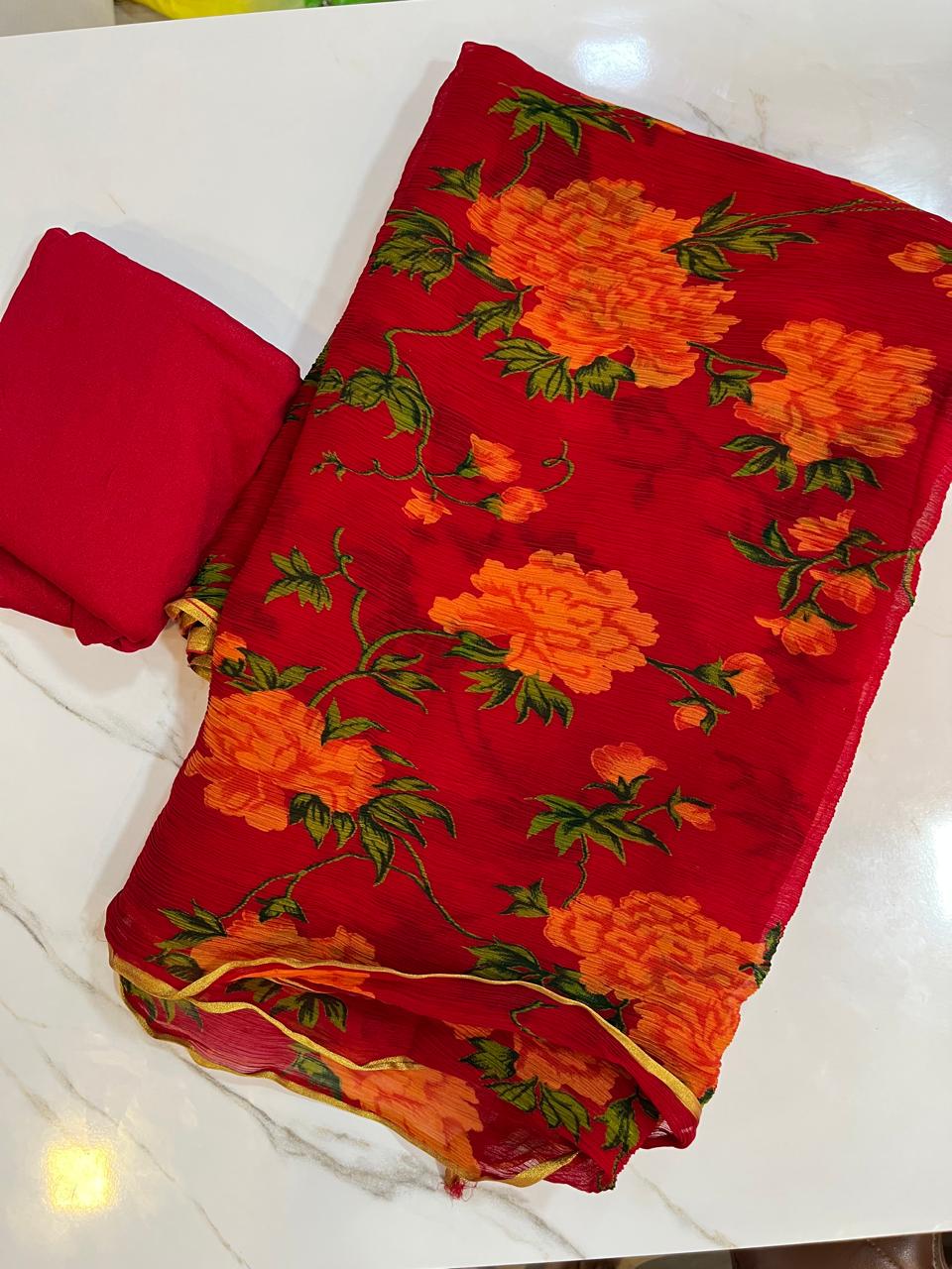 Jaipuri Summer Chiffon Print Saree