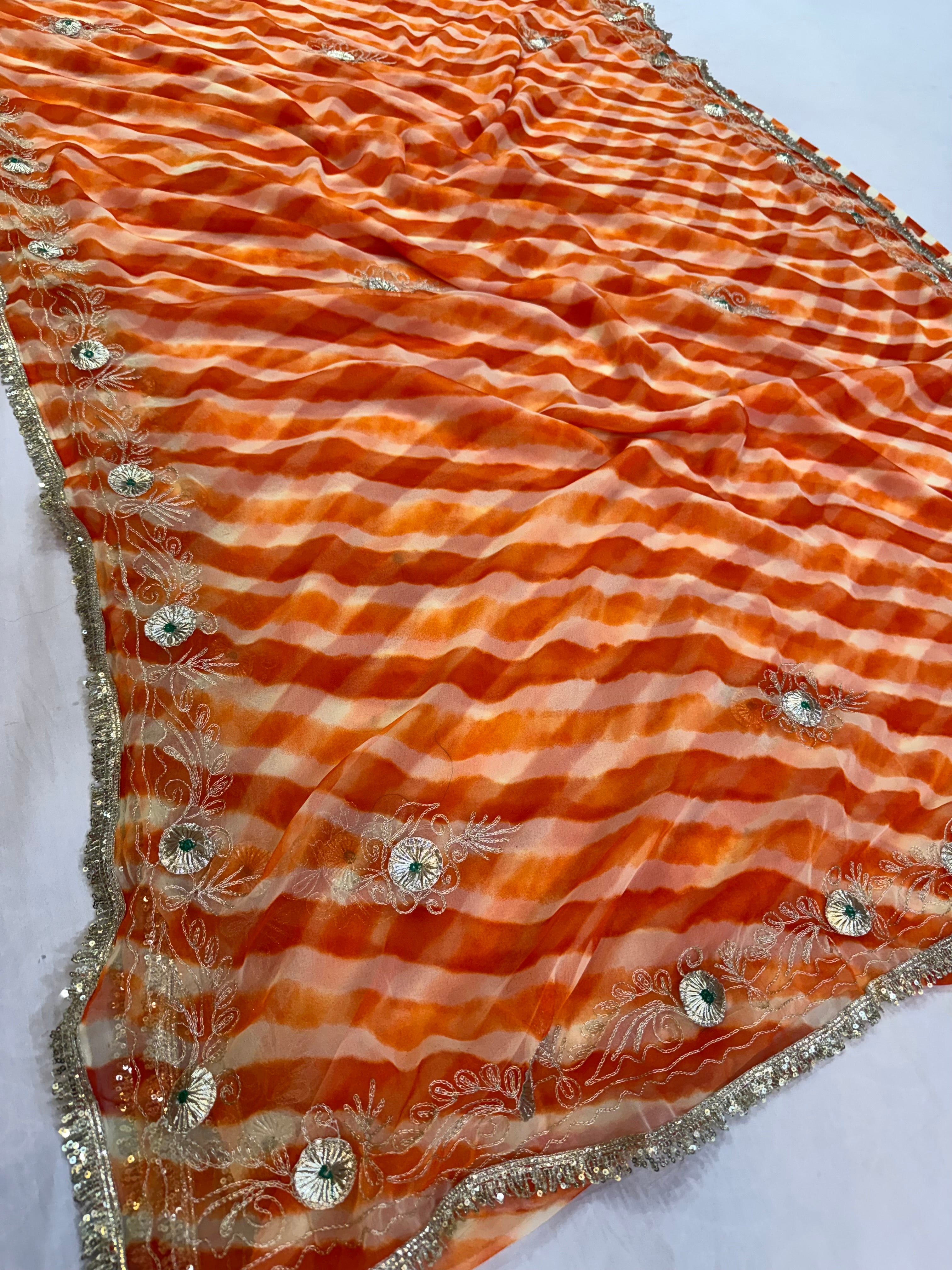 Latest Jeorgatte Leheriya Saree With Traditonal Work