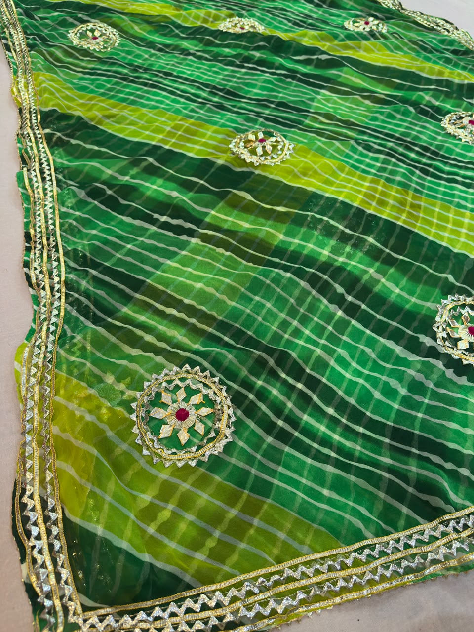 Designer Georgatte Leheriya  Saree With Gottapati Work