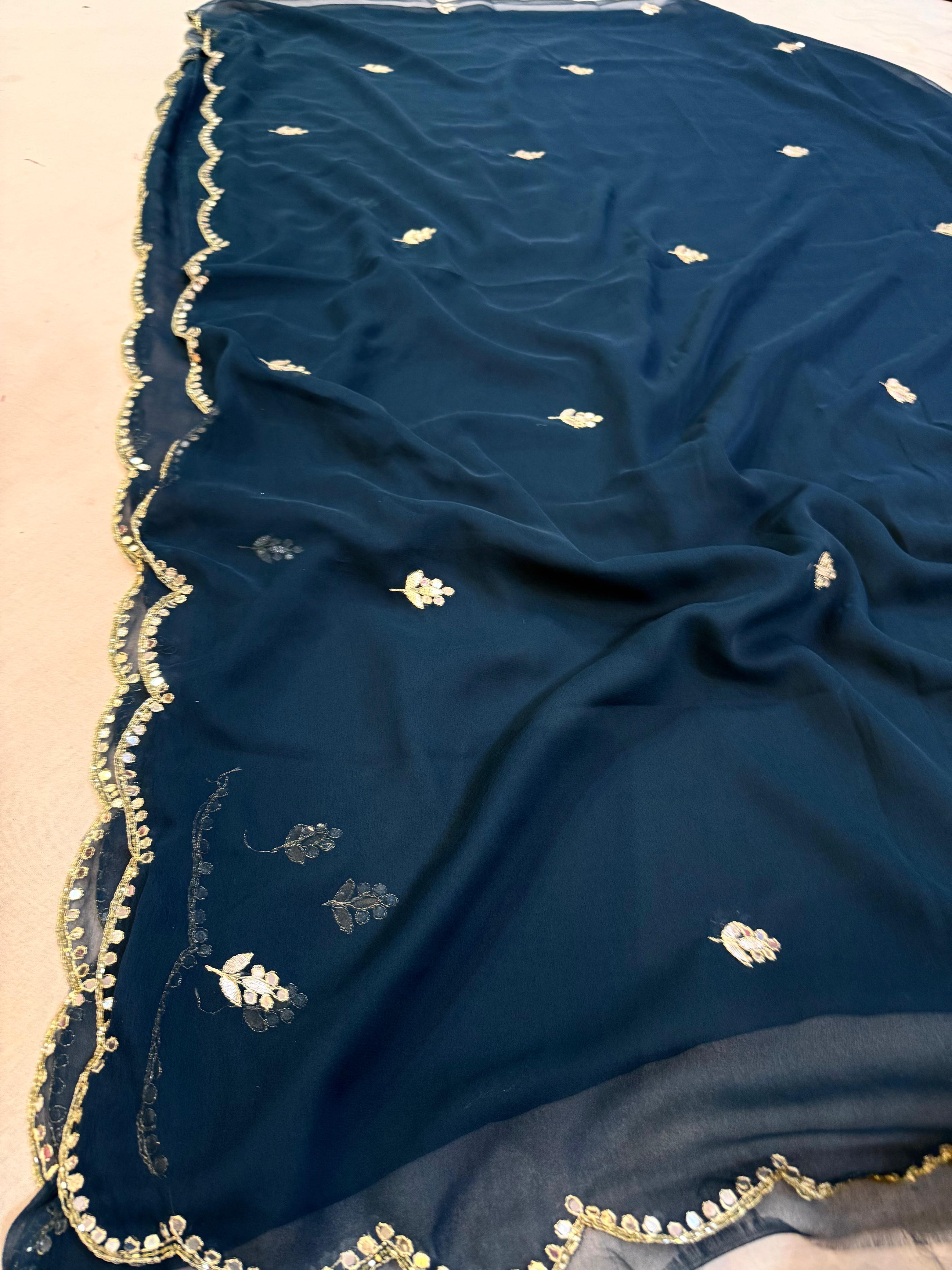 Beautiful Royal Georgatte Saree With Handwork
