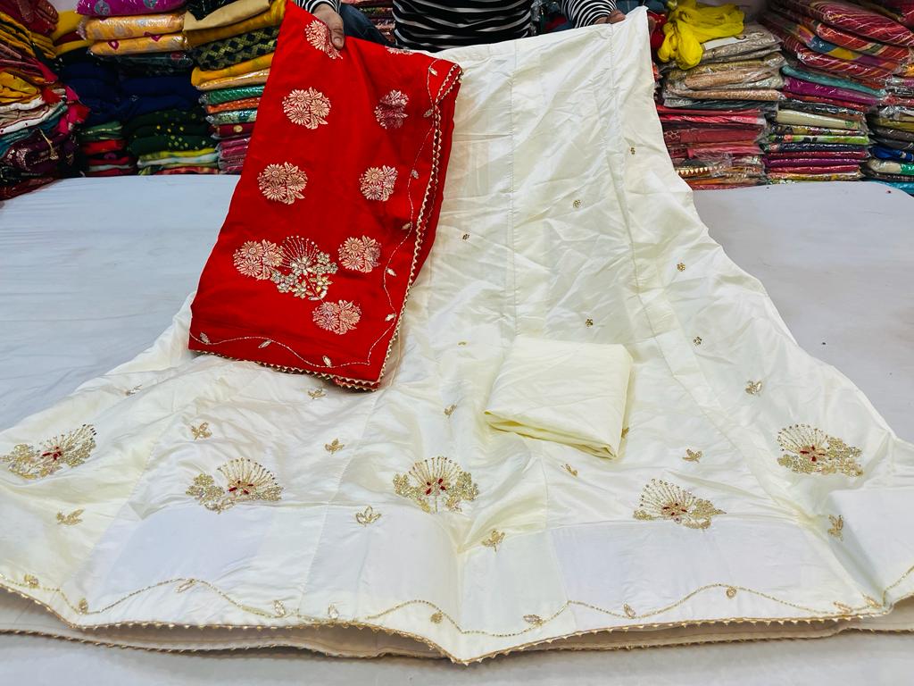 Naylon Dolla Silk Lahanga With Handwork And Naylon Mx Jari Dupatta