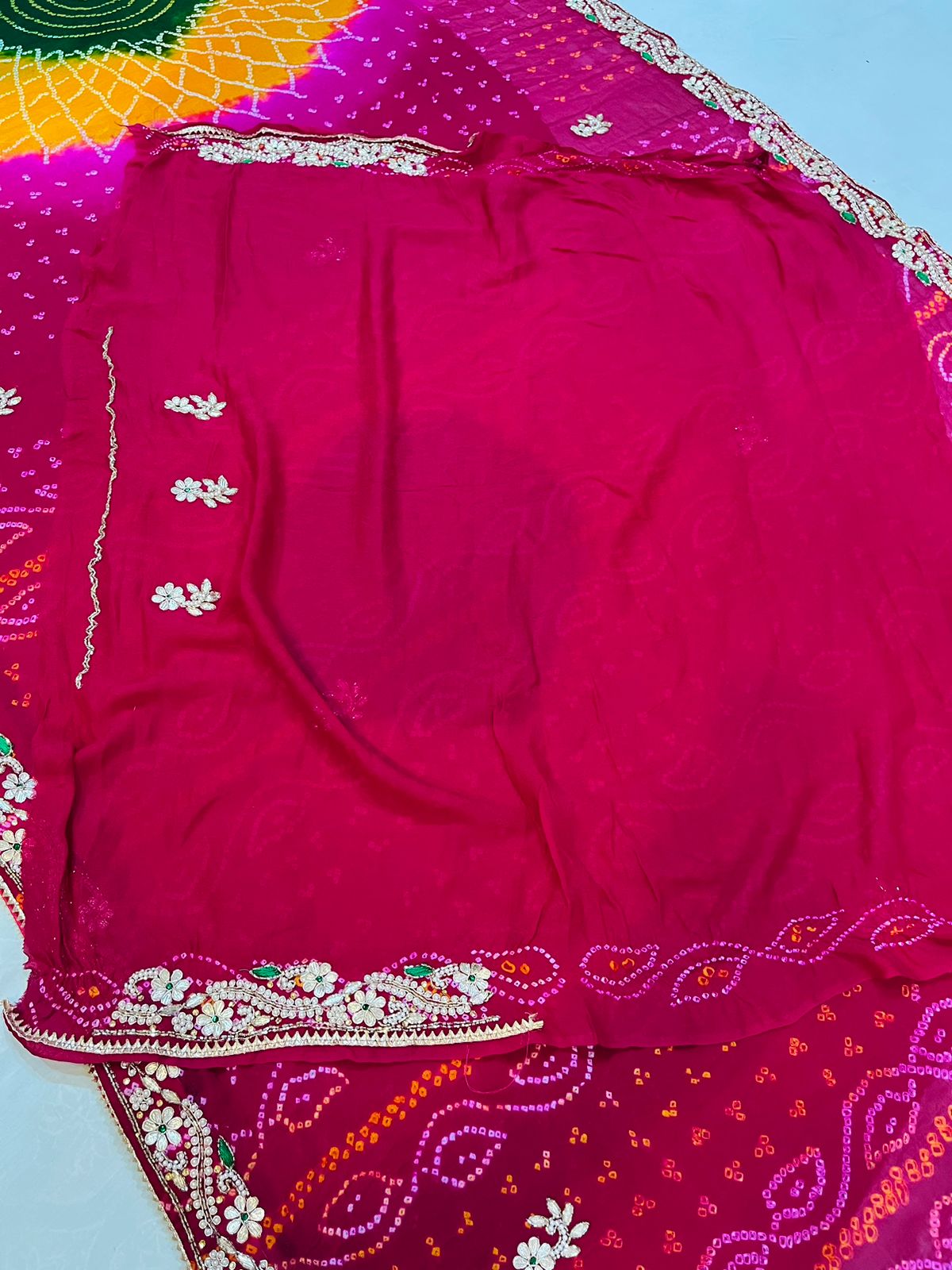 Premium Jodhpuri Chiffon Saree With Handwork X Hand Bandhej