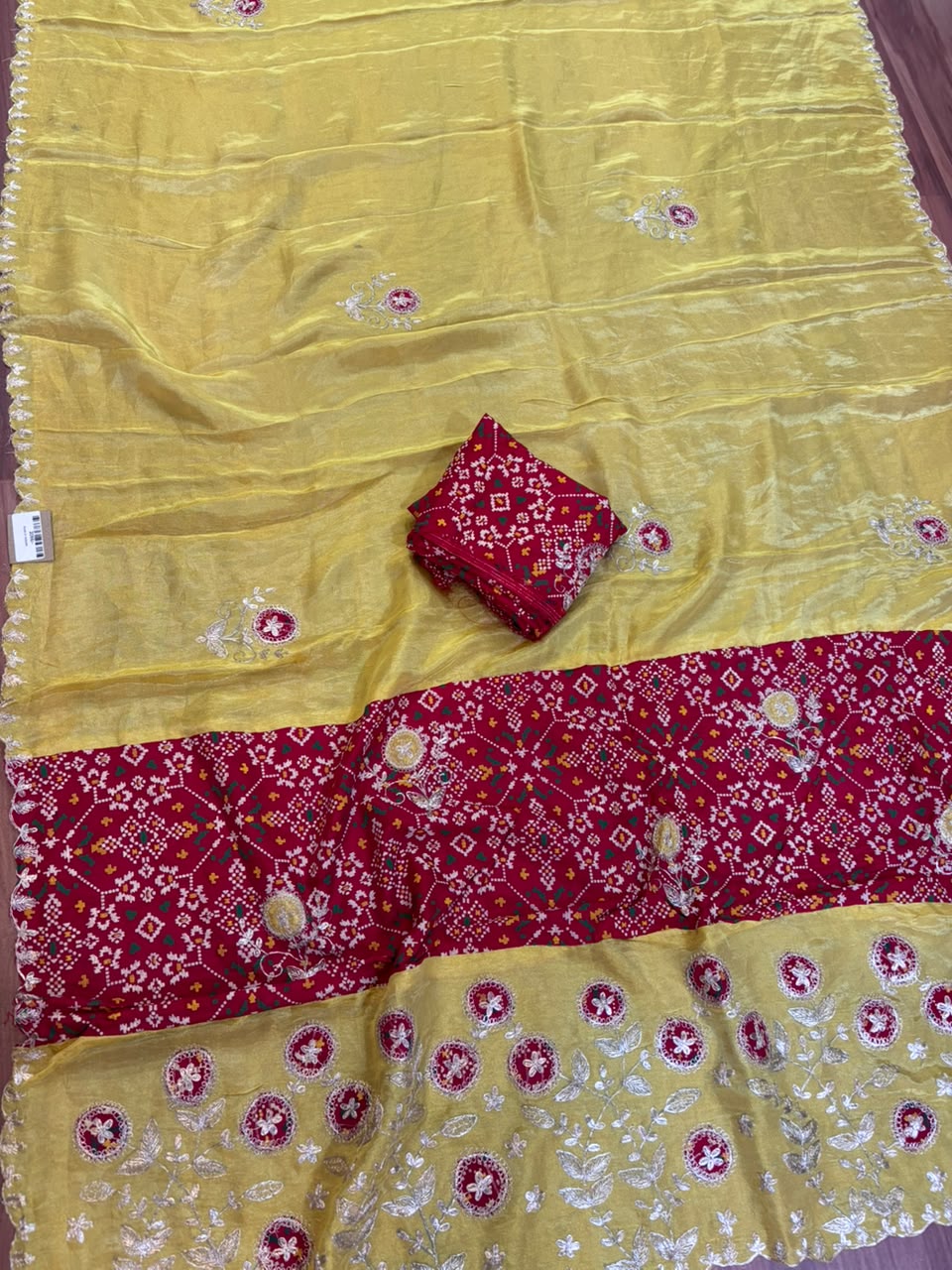 Designer Tissue Cosmos Saree With Pittan work