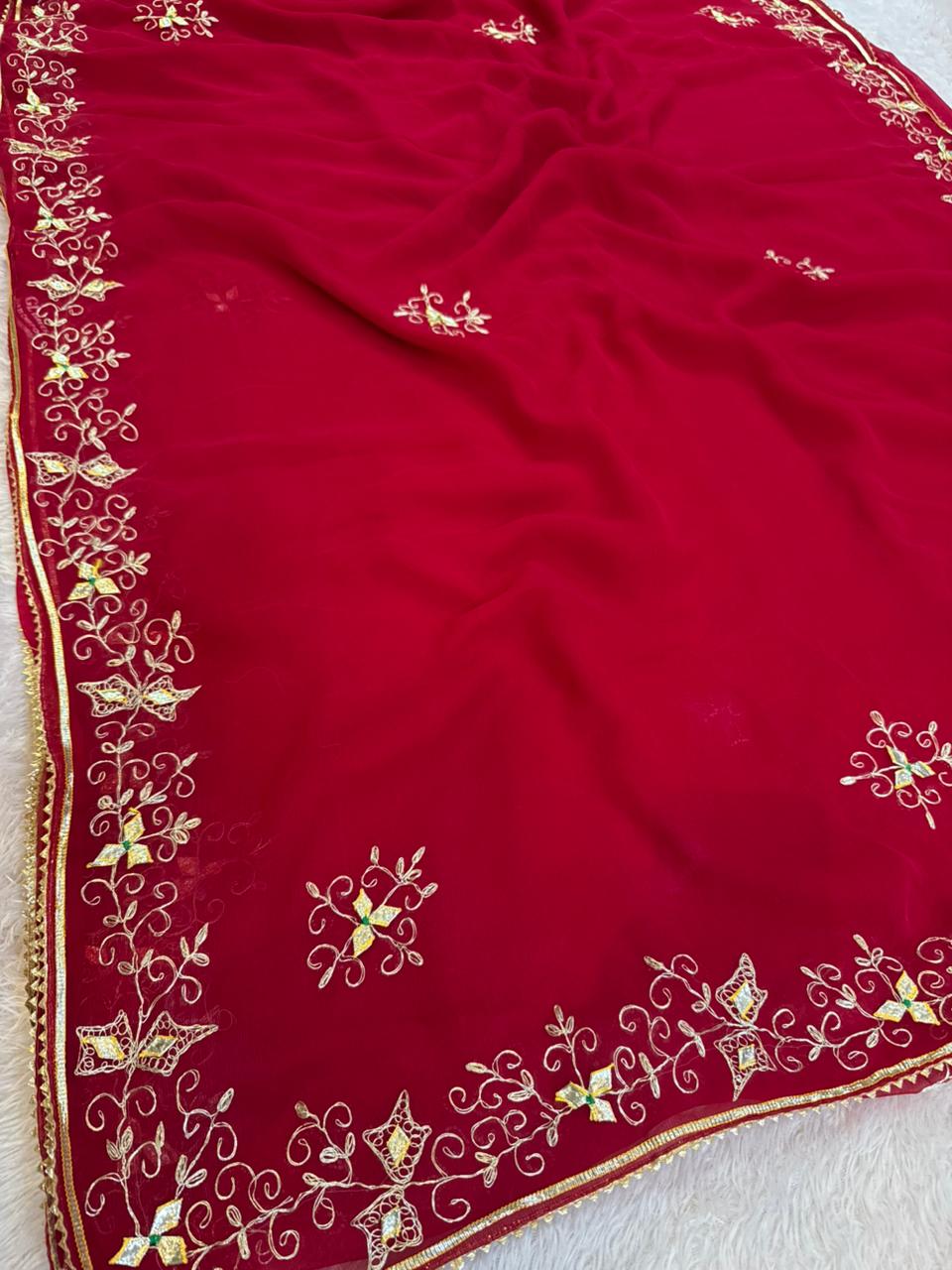 Beautiful Semi Chiffon Saree With Pittan X Gottapatti Work