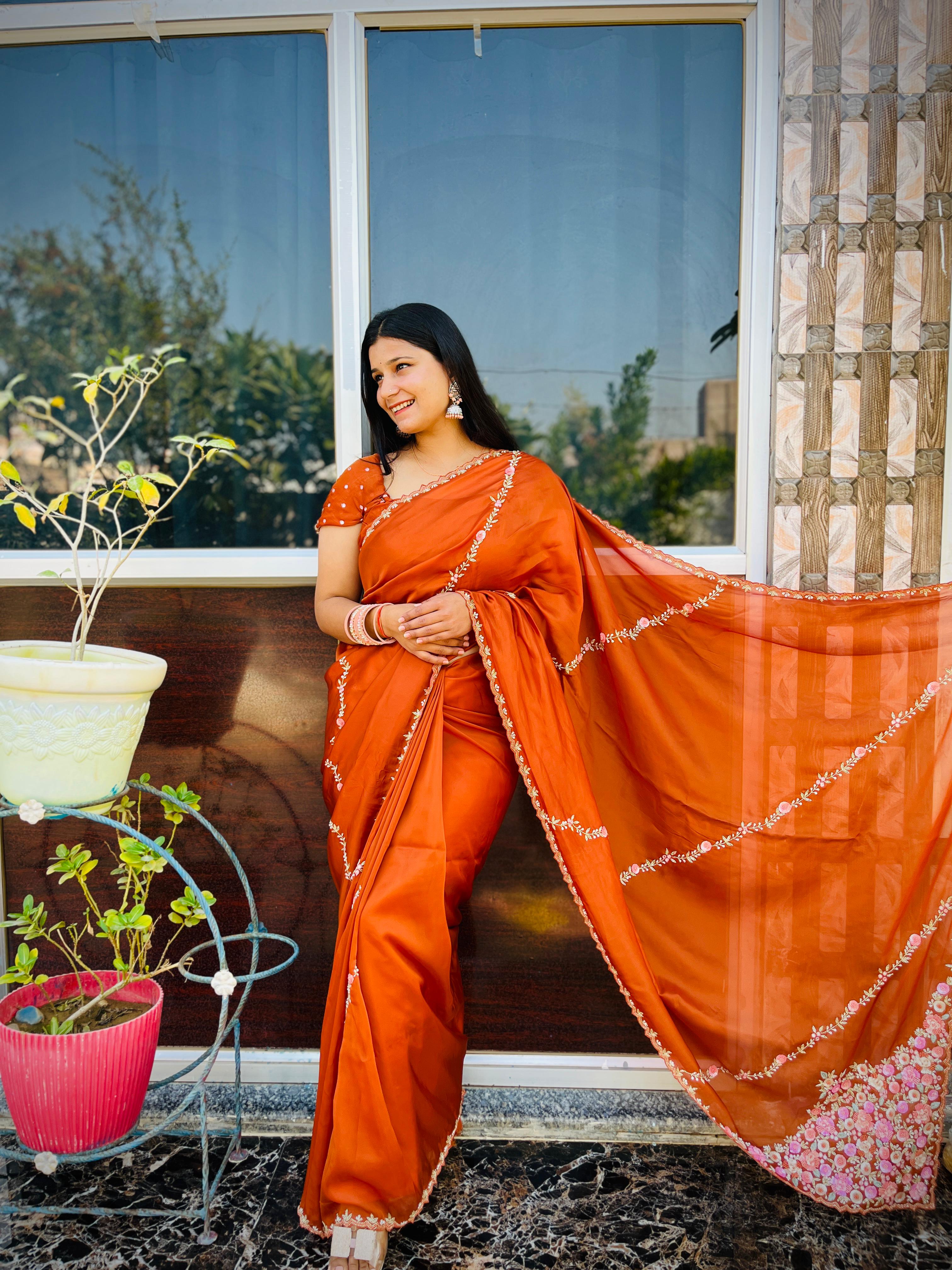 Designer H O Silk Saree With Premium Handwork