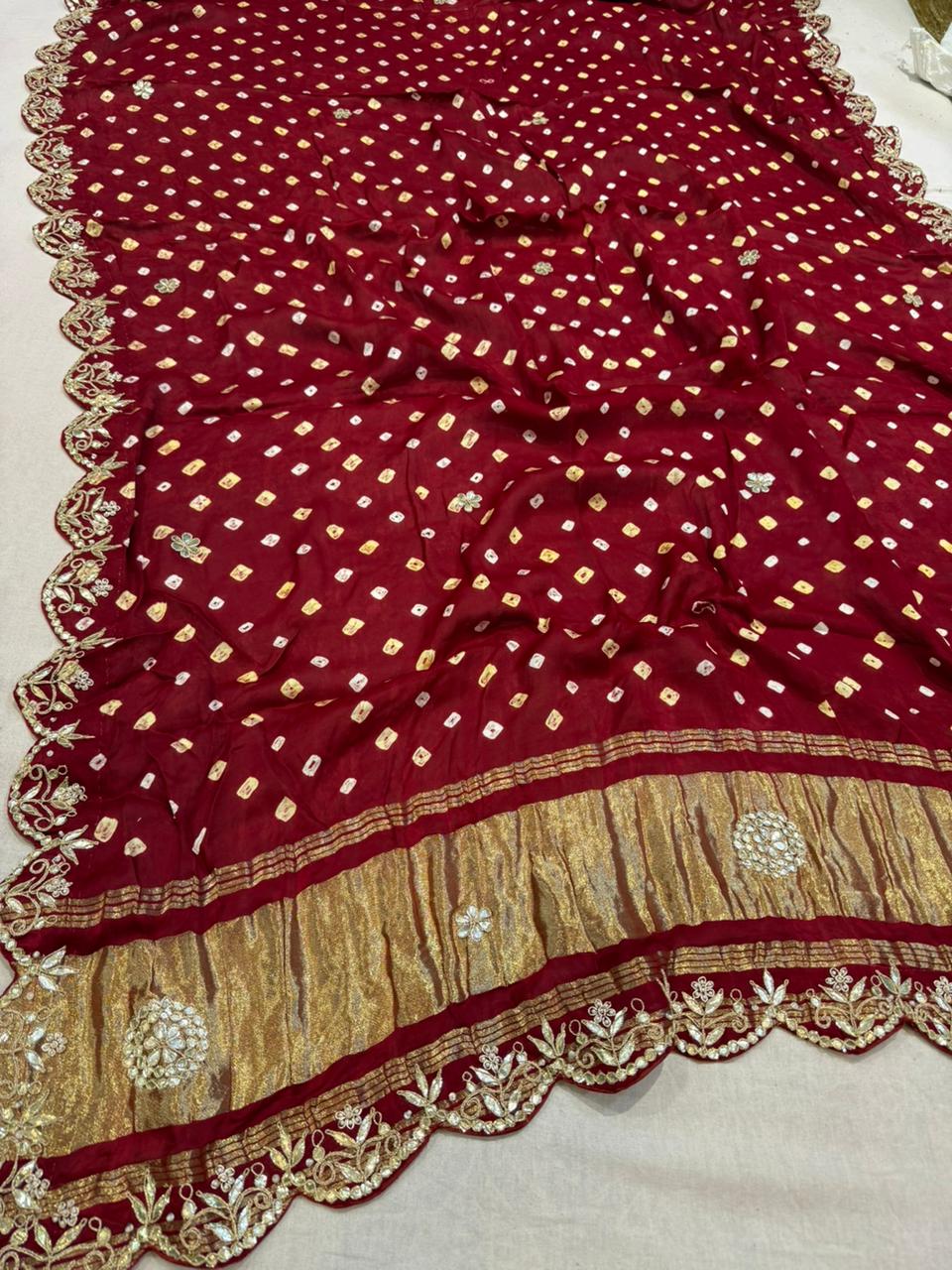 Designer Pure Modal Silk Dupatta With Gotapatti Work X Handwork Touching