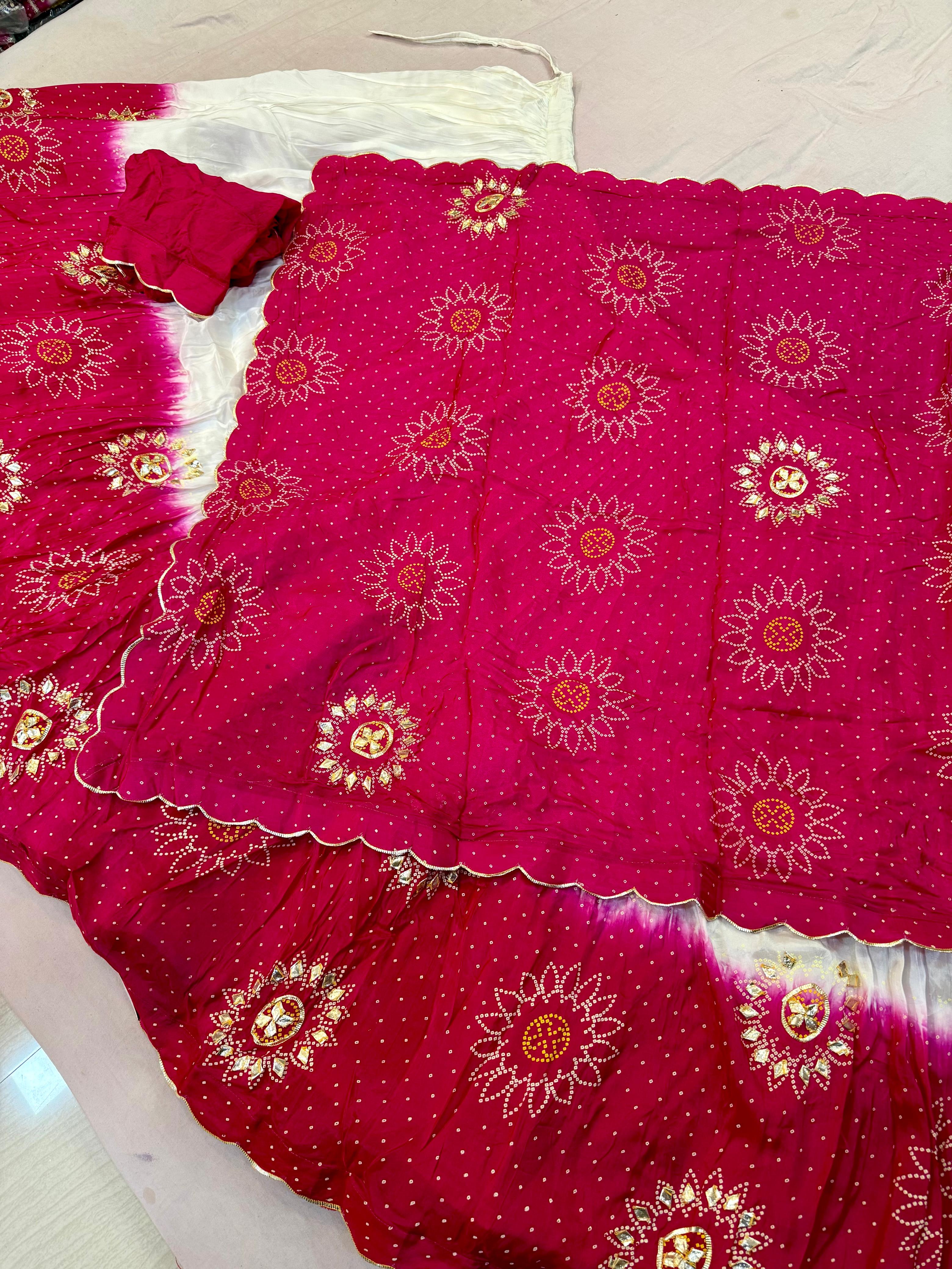 Traditional Pink Bandhani Lehenga with Designer Handwork