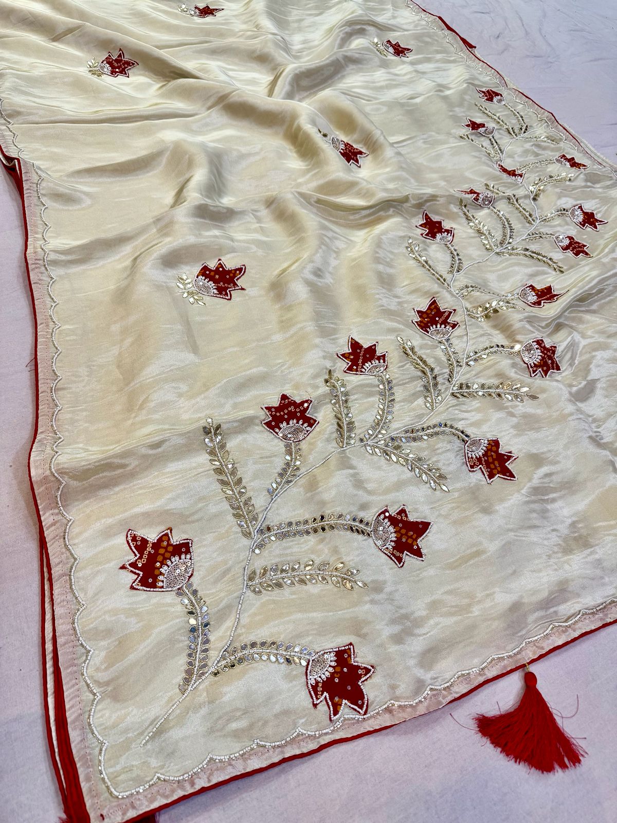 Designer Tissue Cosmos Saree With Handwork