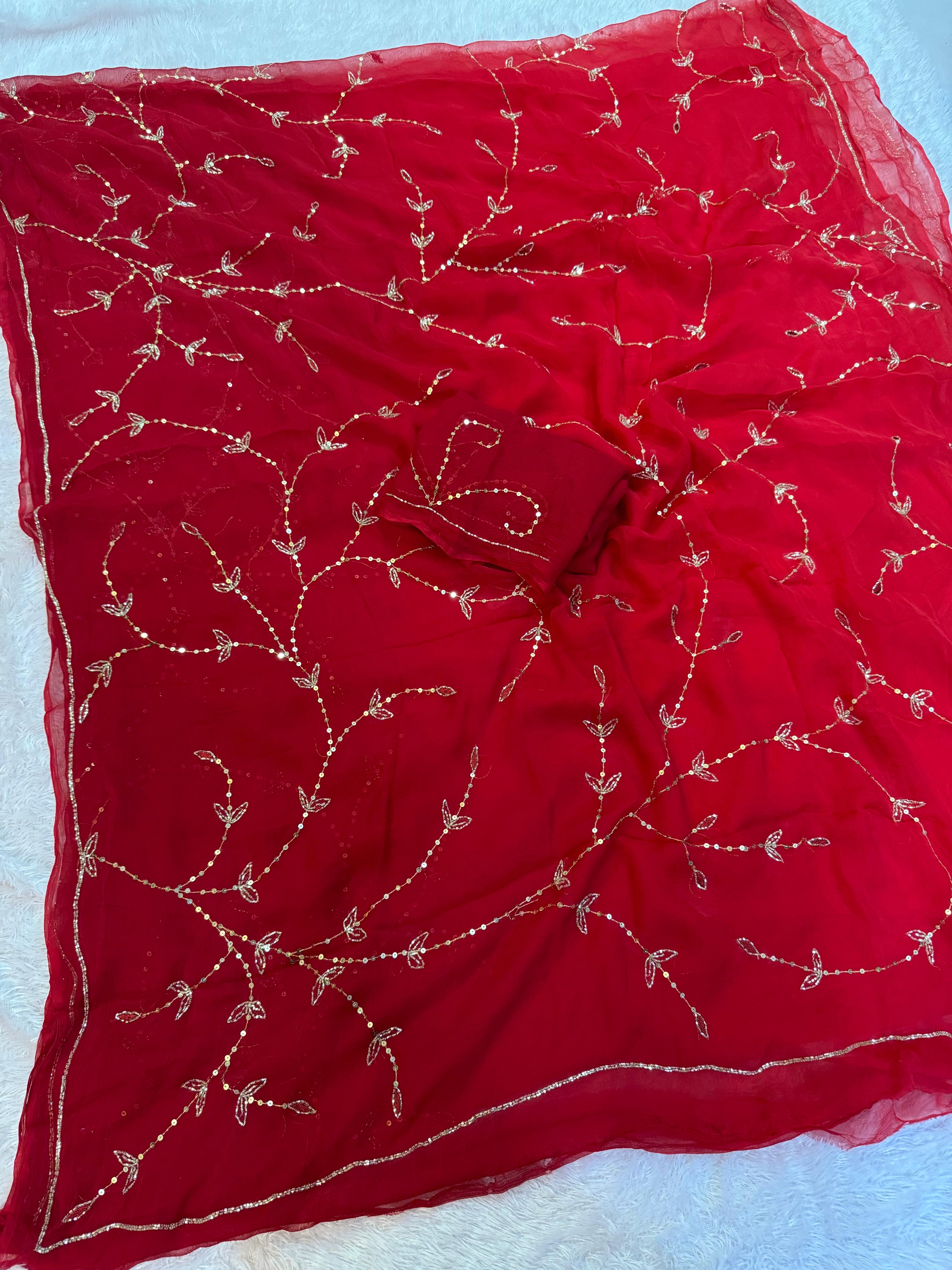 Pure Chiffon Jaal Work Saree – Designer Collection