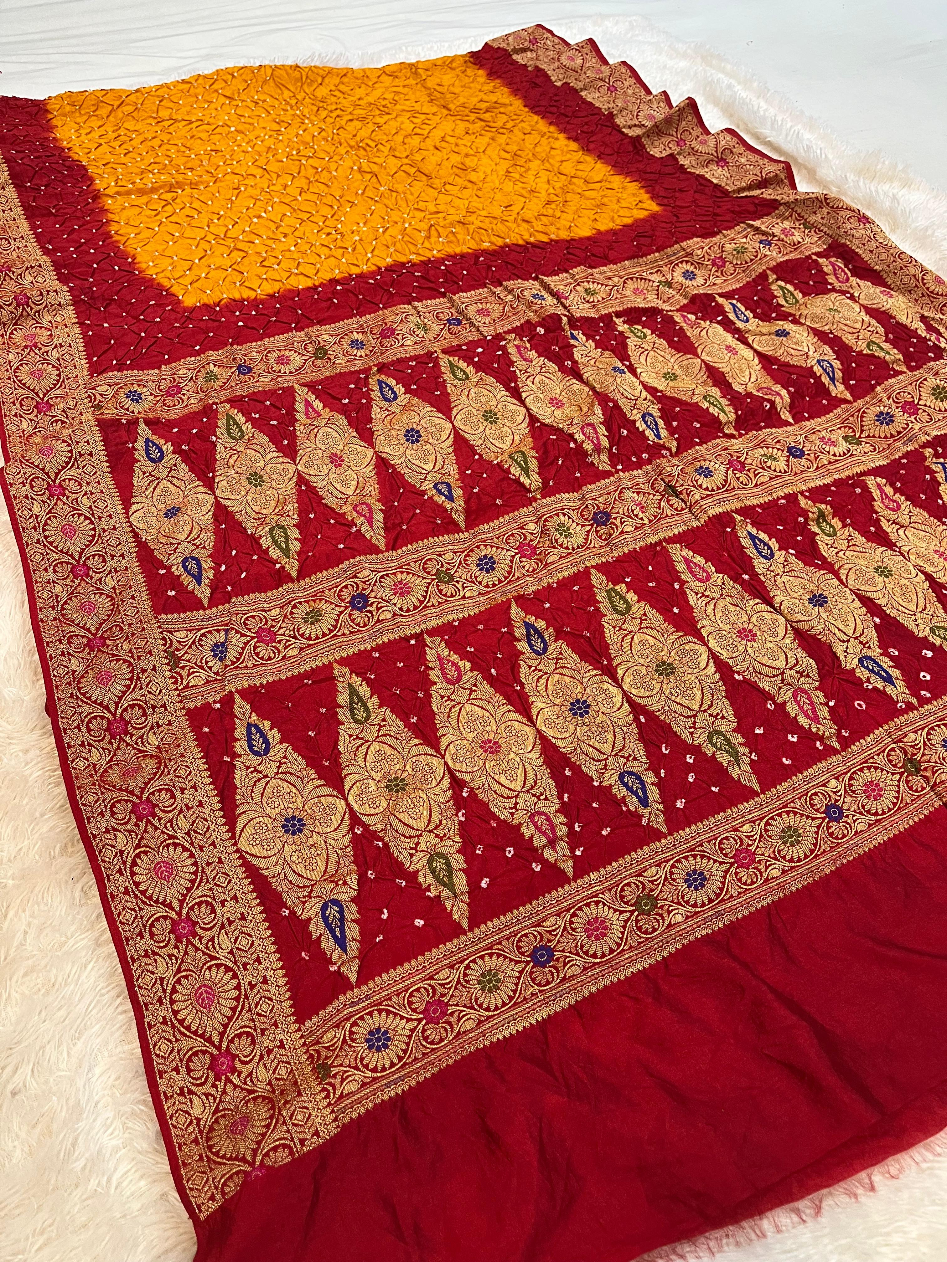 Designer Art Silk Hand Bandhani Saree Weaving Jarri