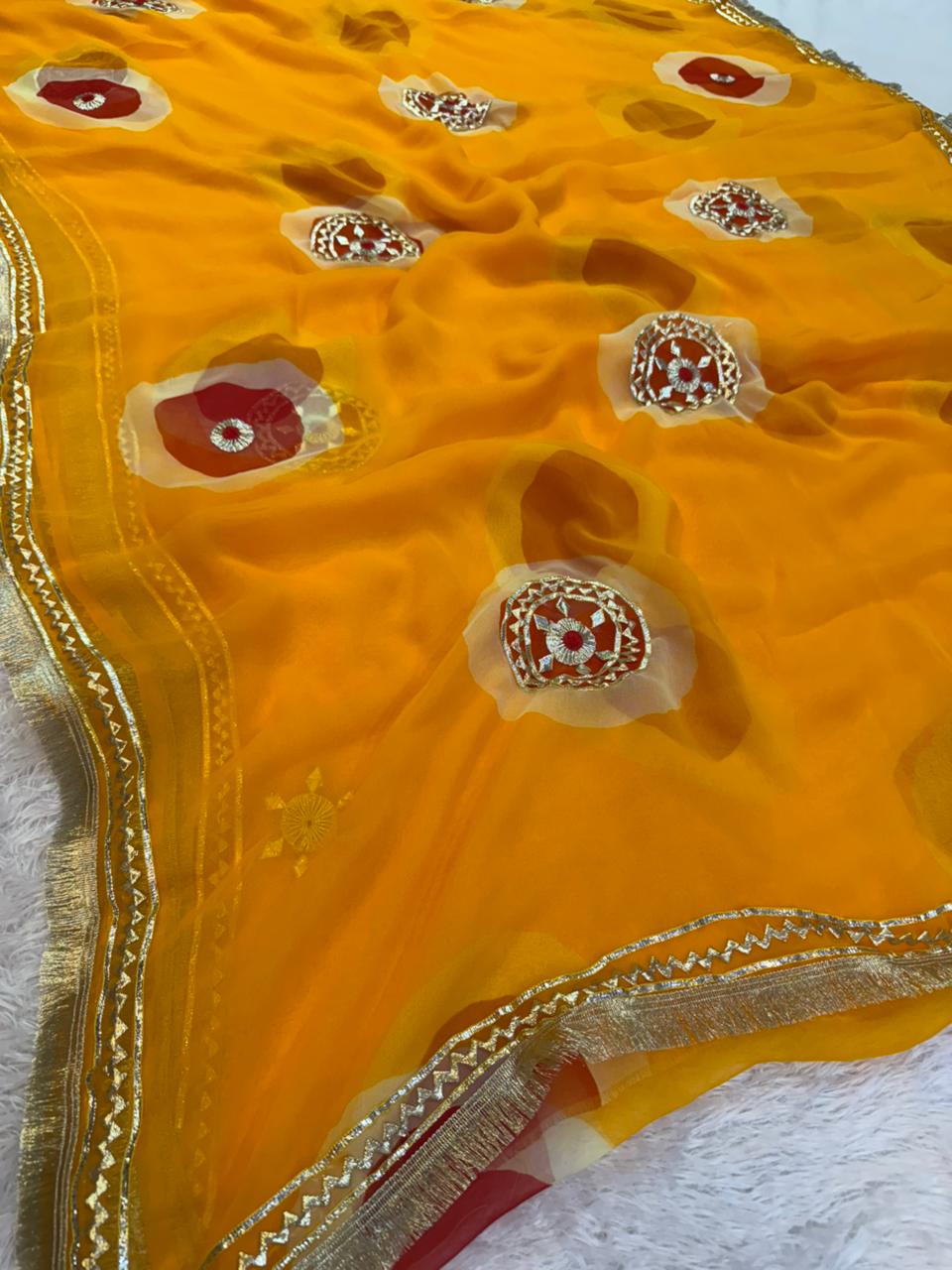 Beautiful Royal Georgatte Saree With Gotapatti Work