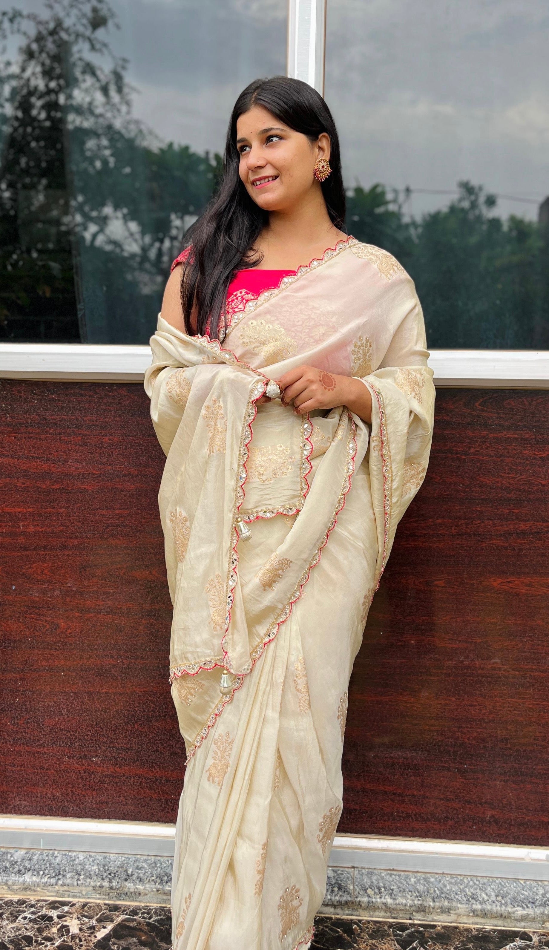 Premium Cosmos Fabric Saree With Handwork