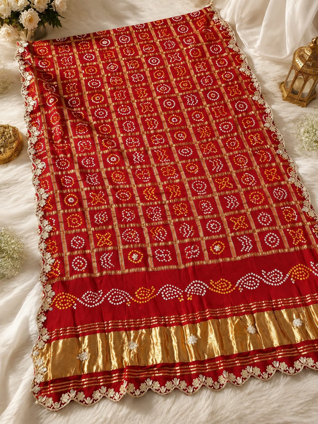 Designer Modal Gajji Silk Dupatta with Traditional Bandhani Print