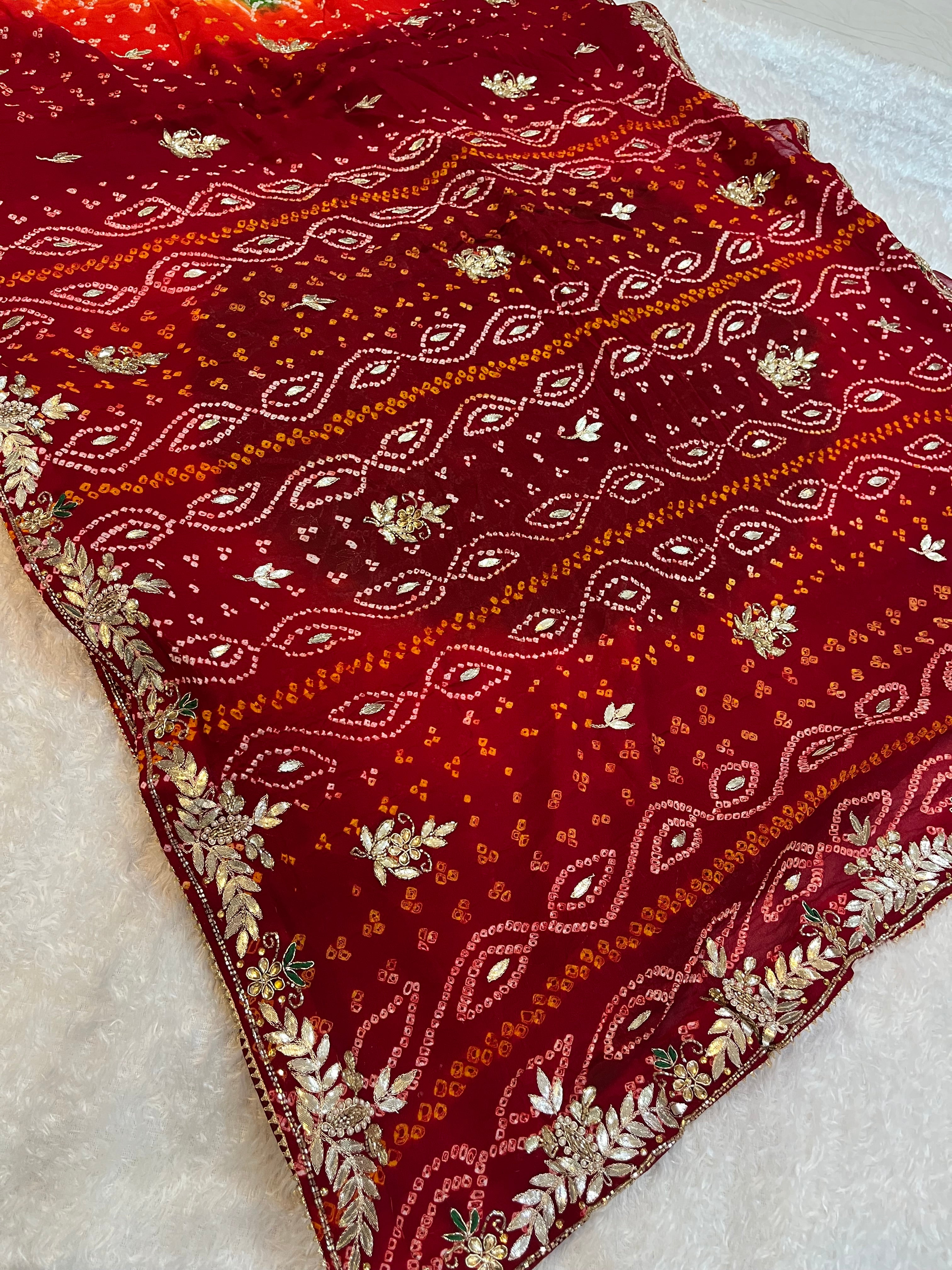 Pure Ojria Hand Bandhani Saree With Beautiful Handwork X Hand Dye