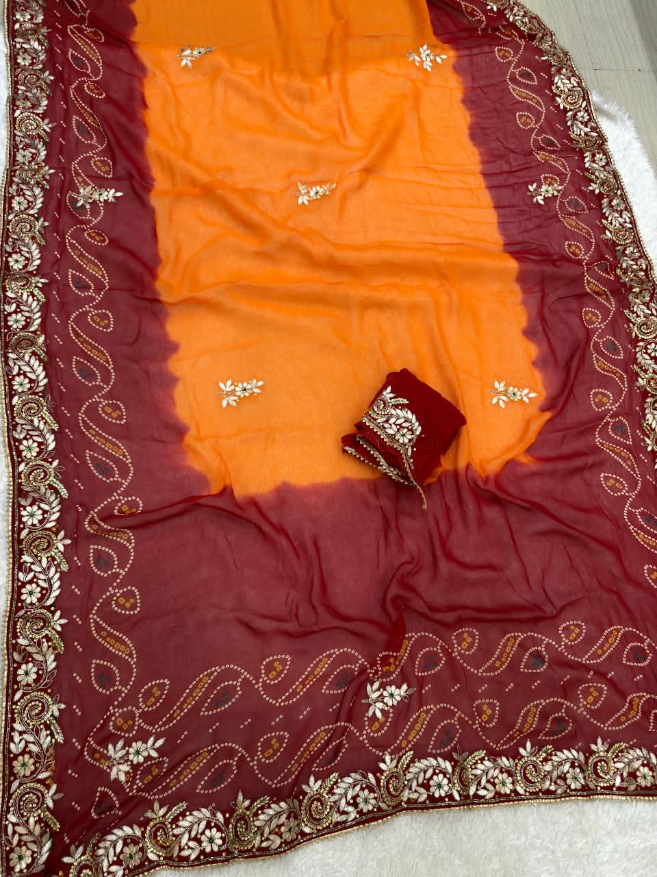 Premium Designer Pure Viscose Georgette Saree with Handwork