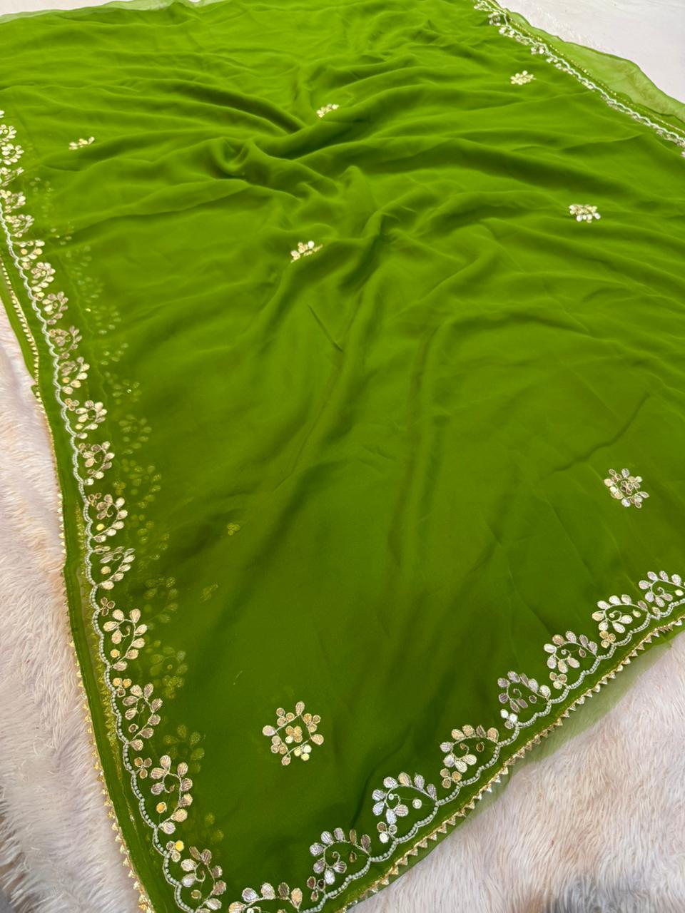 Latest Georgatte Saree With Handwork