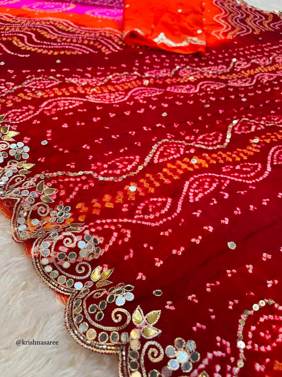 Designer Pure Ojariya Hand Bandhej Saree With Premium Handwork