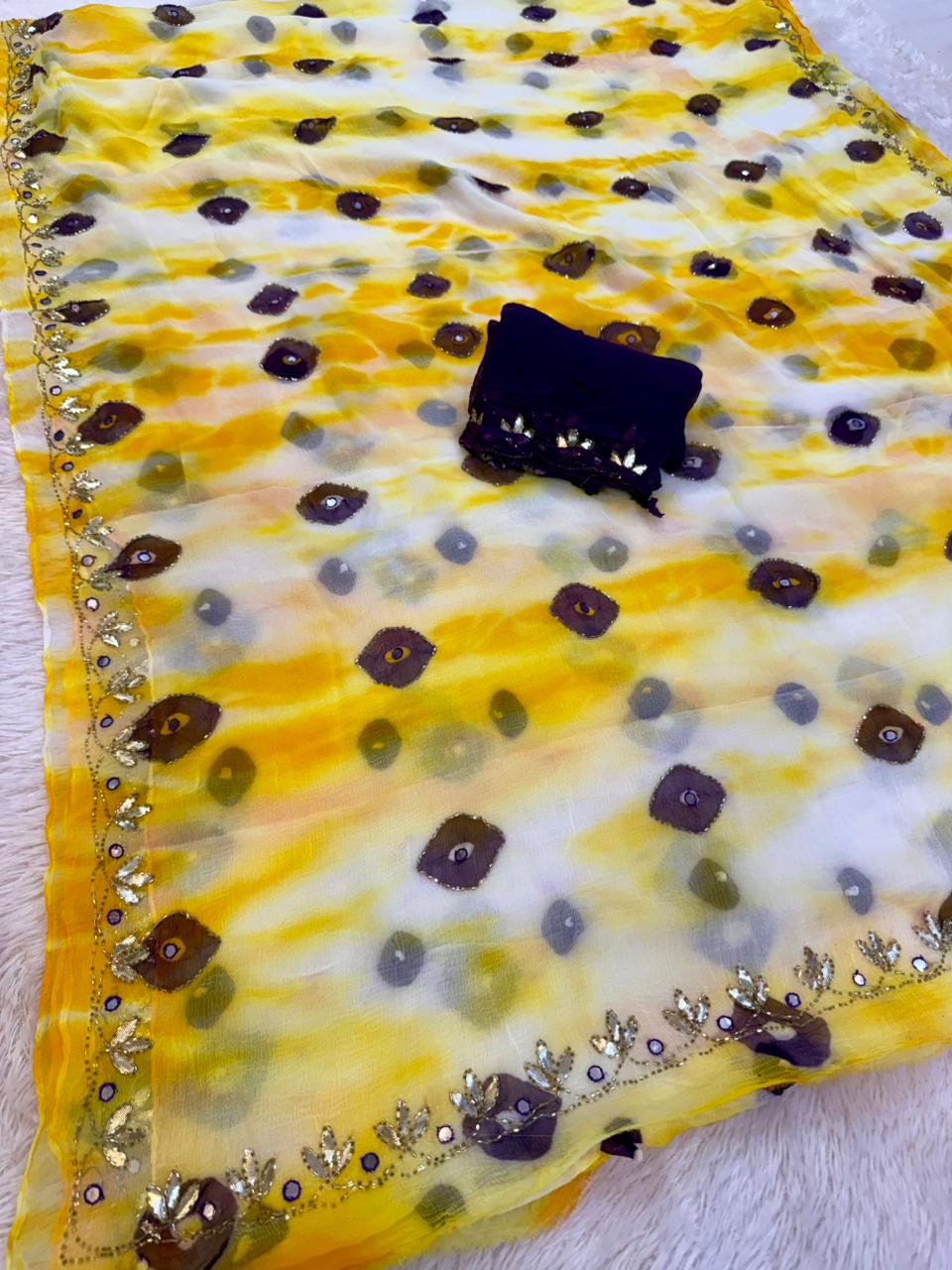 Beautiful Pure Chiffon Saree With Handwork