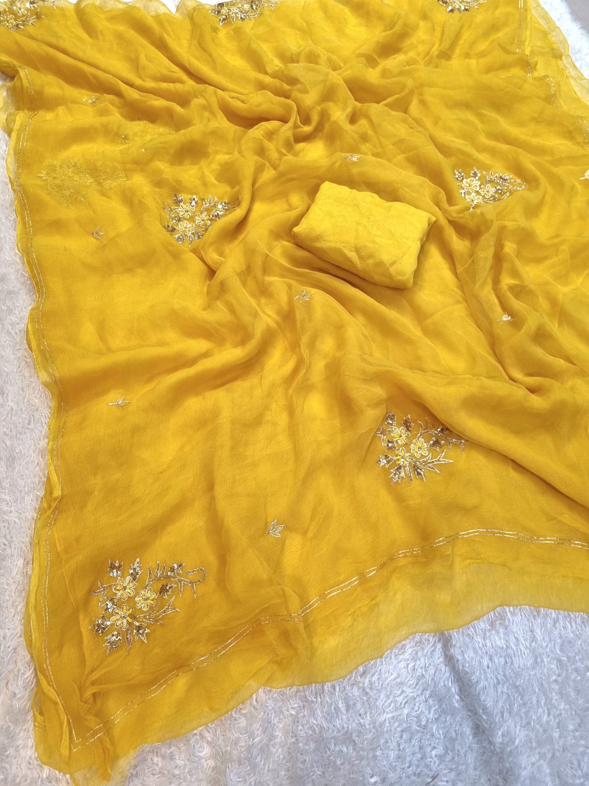 Beautiful Pure Chiffon Saree With Handwork