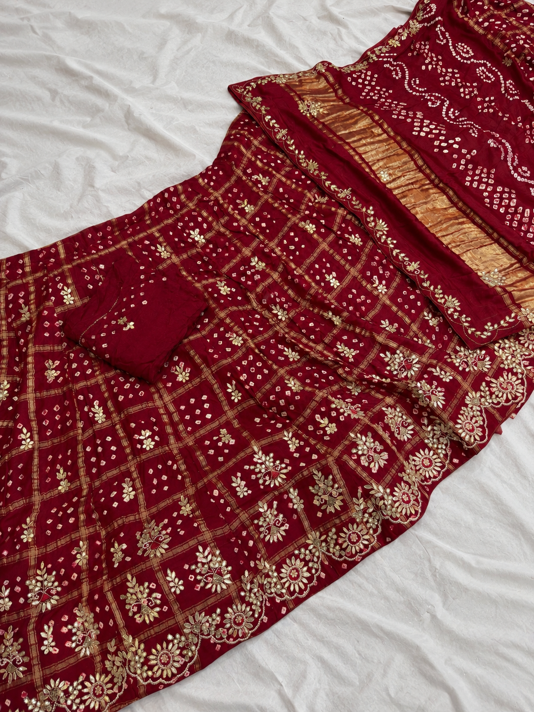Beautiful Modal Silk Lehenga in Bandhni With Handwork