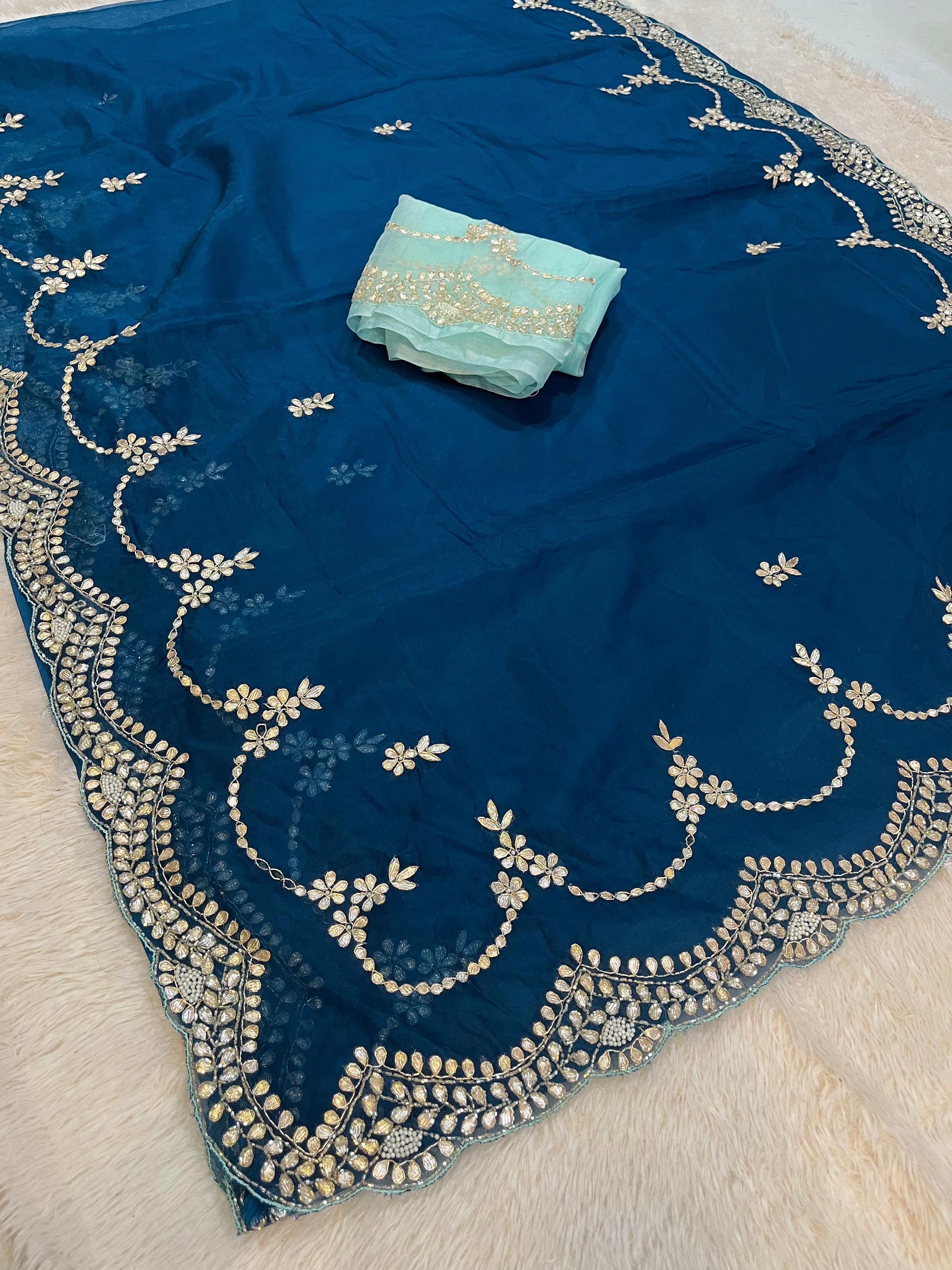 Beautiful Organza Saree With Handwork