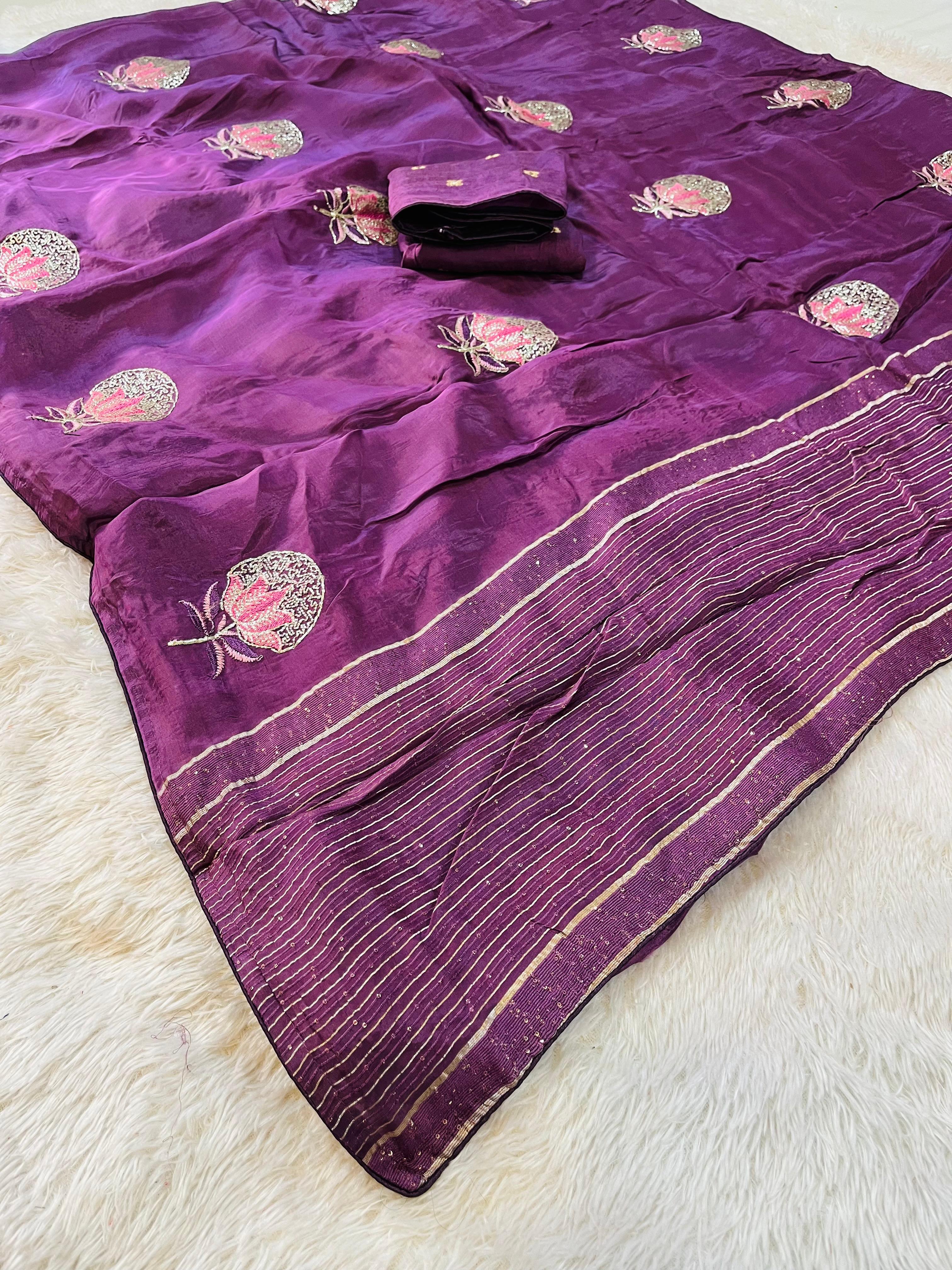 Beautiful H O Silk Saree With Handwork