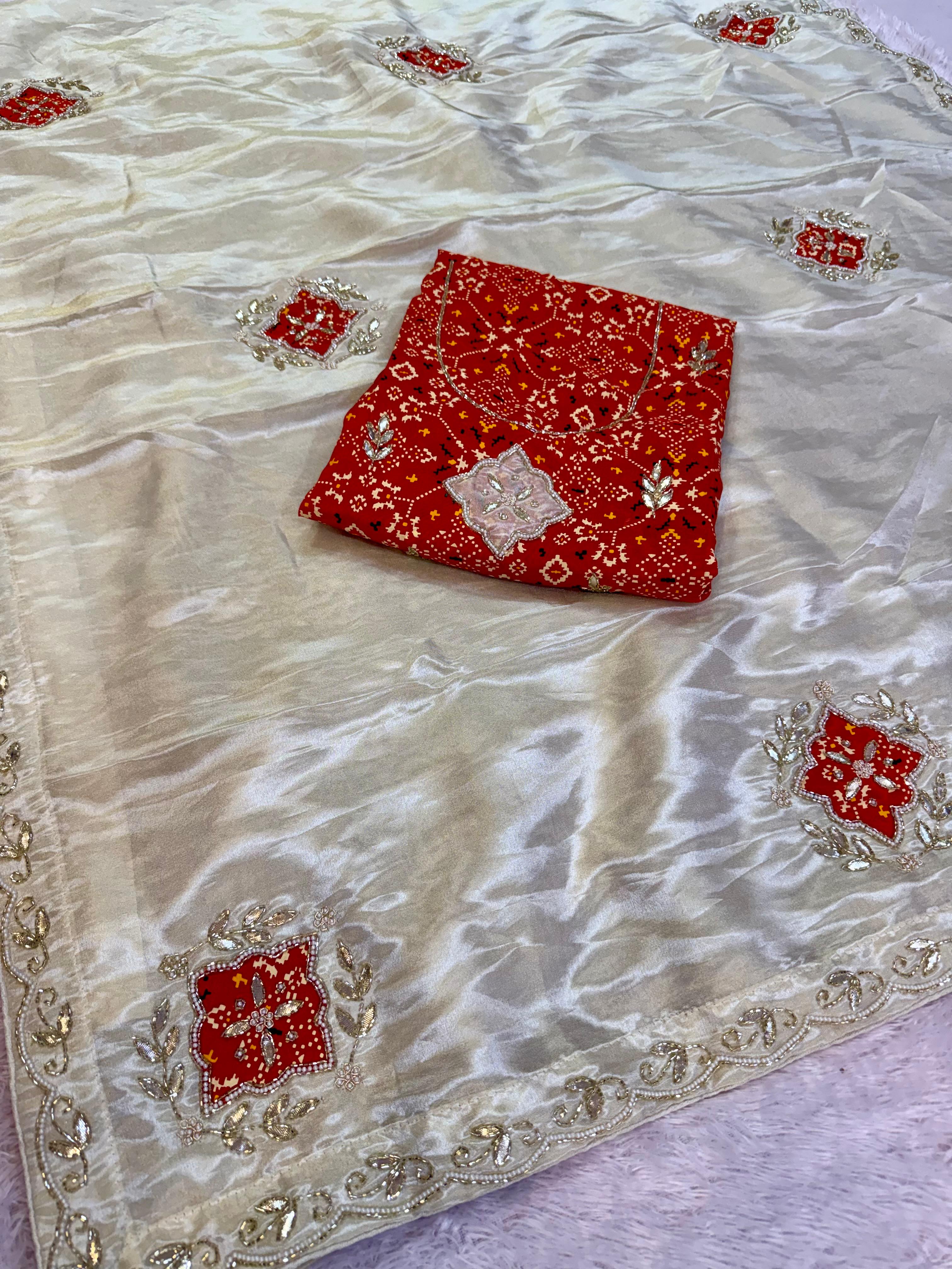 Beautiful Tissue Cosmos Saree With Handwork