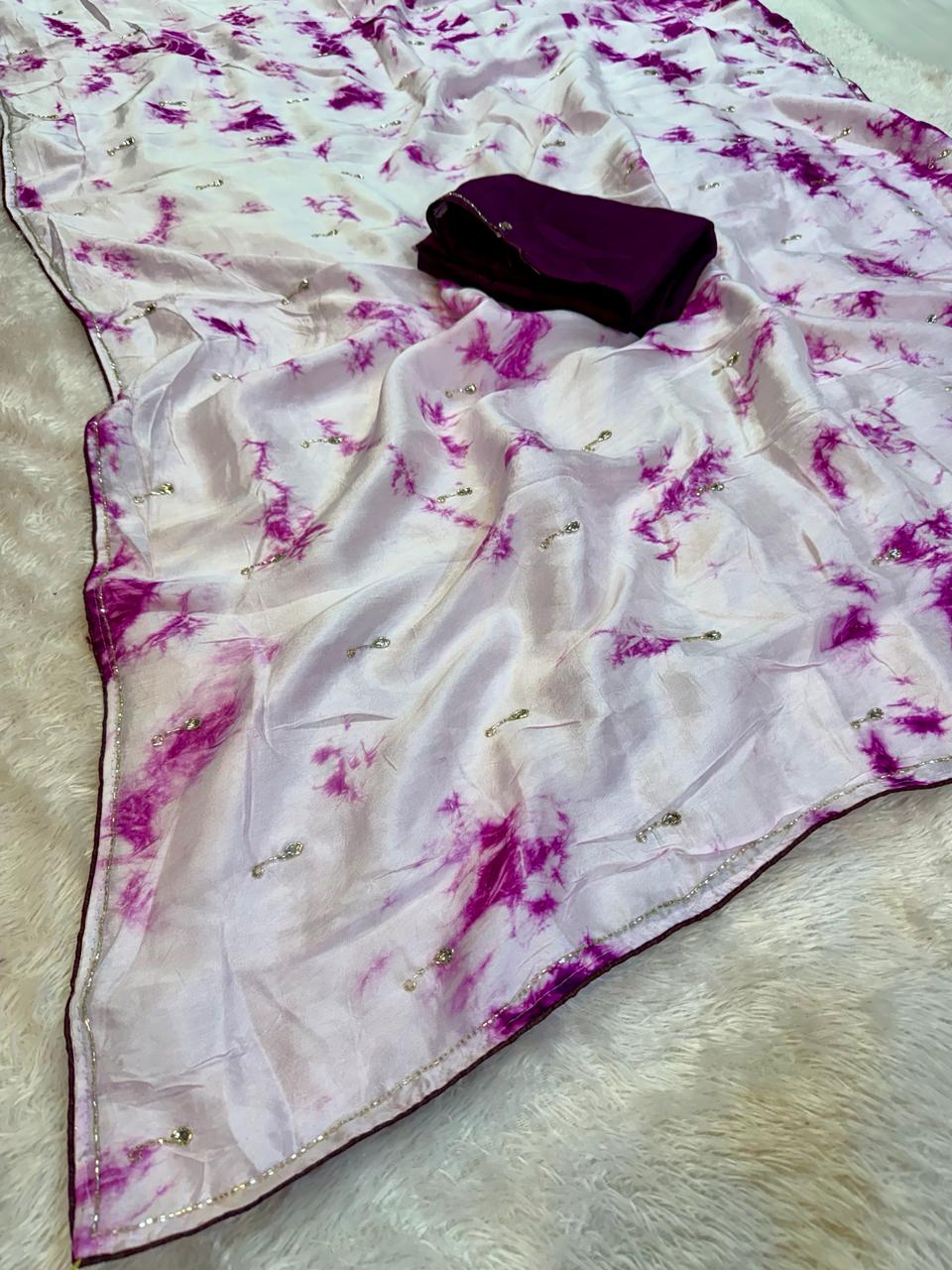 Beautiful Sibori Tye Dye Saree With Handwork
