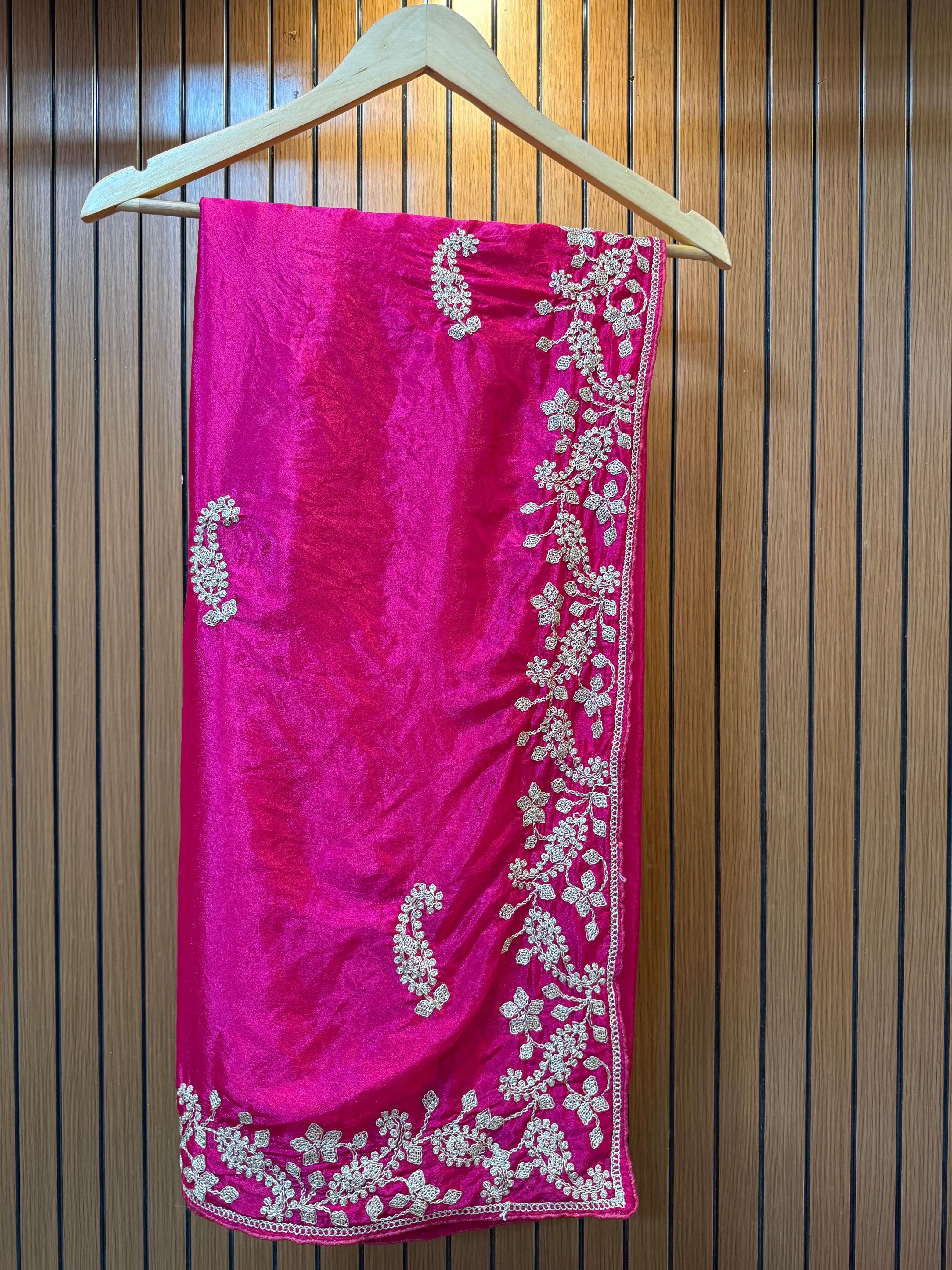 Designer Semi Chinon Saree With Handwork