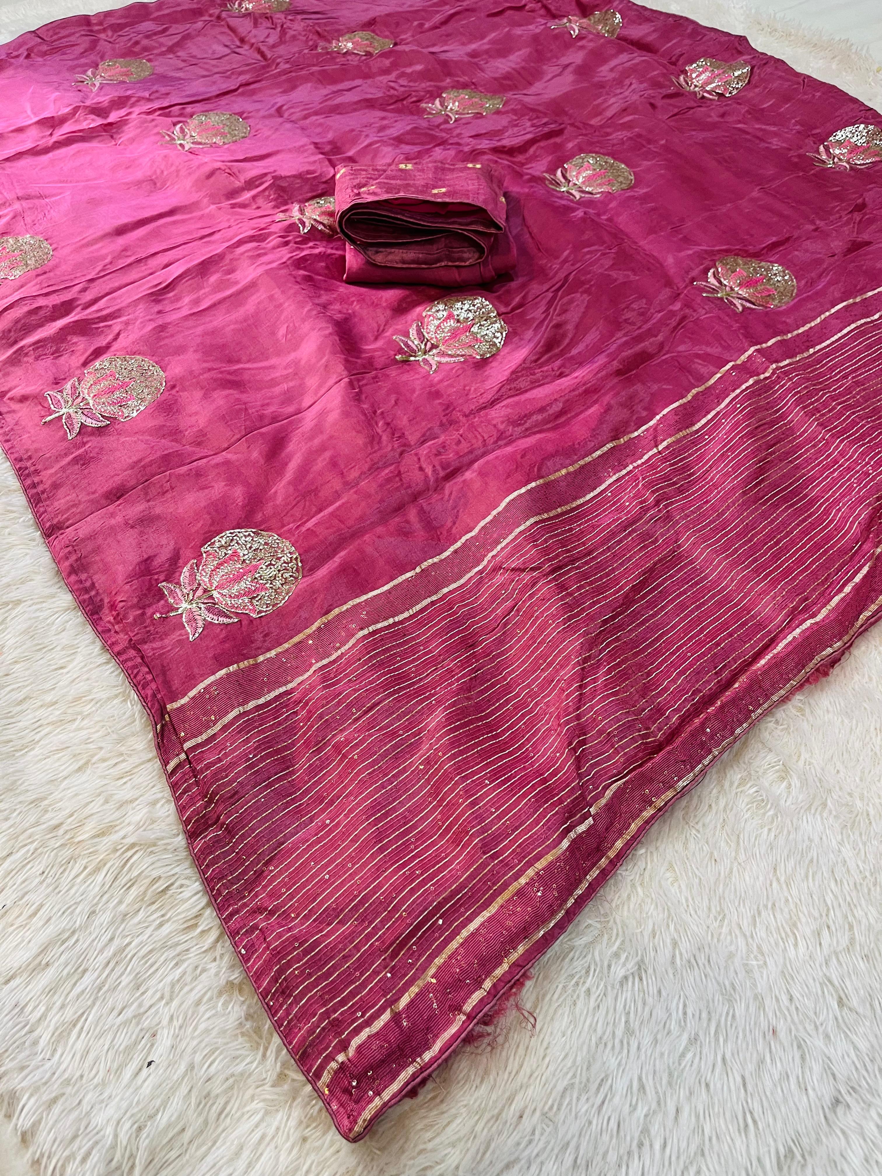 Beautiful H O Silk Saree With Handwork