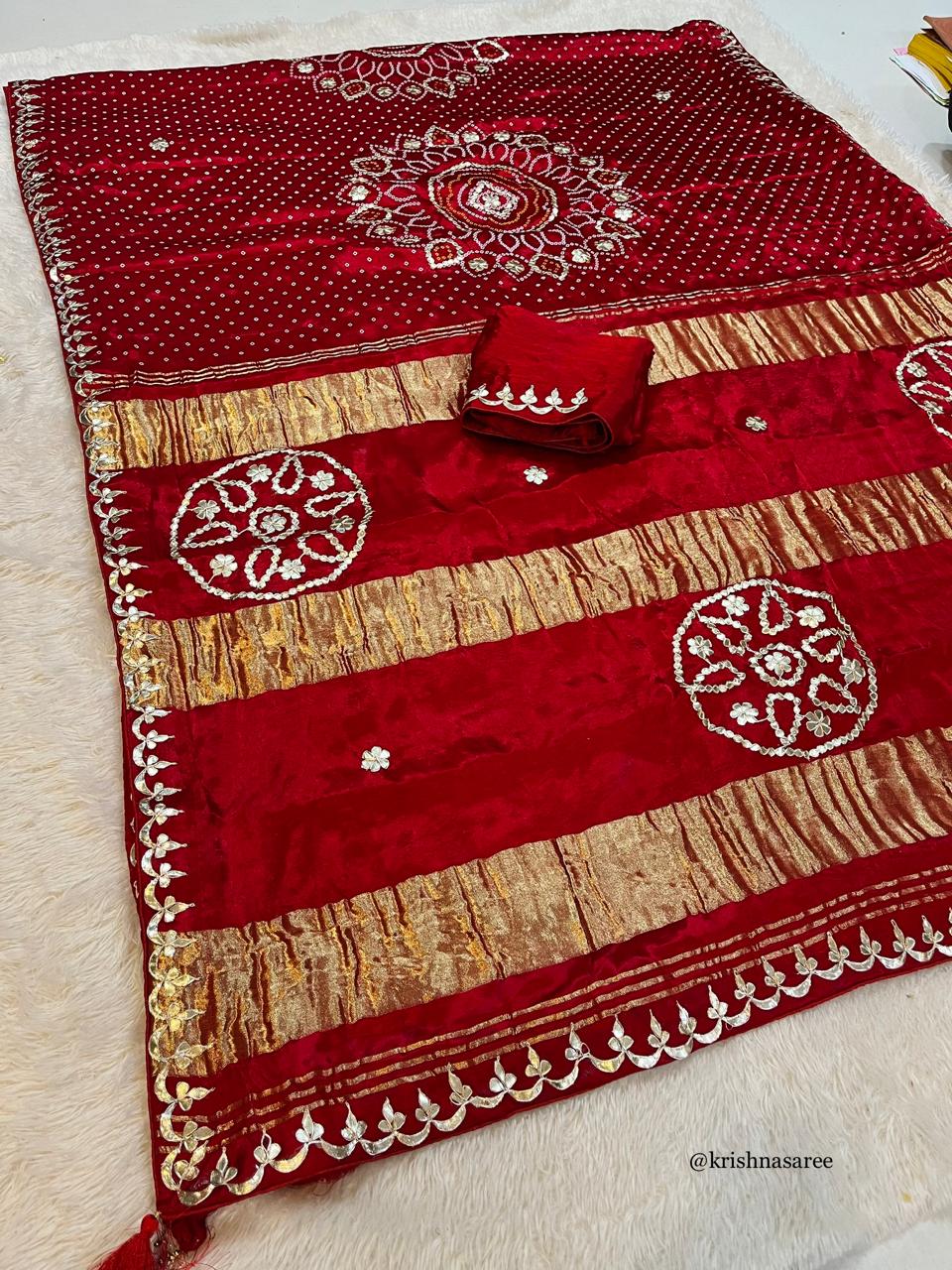 Traditional Pure Gajji Silk Saree With Gottapatti Work