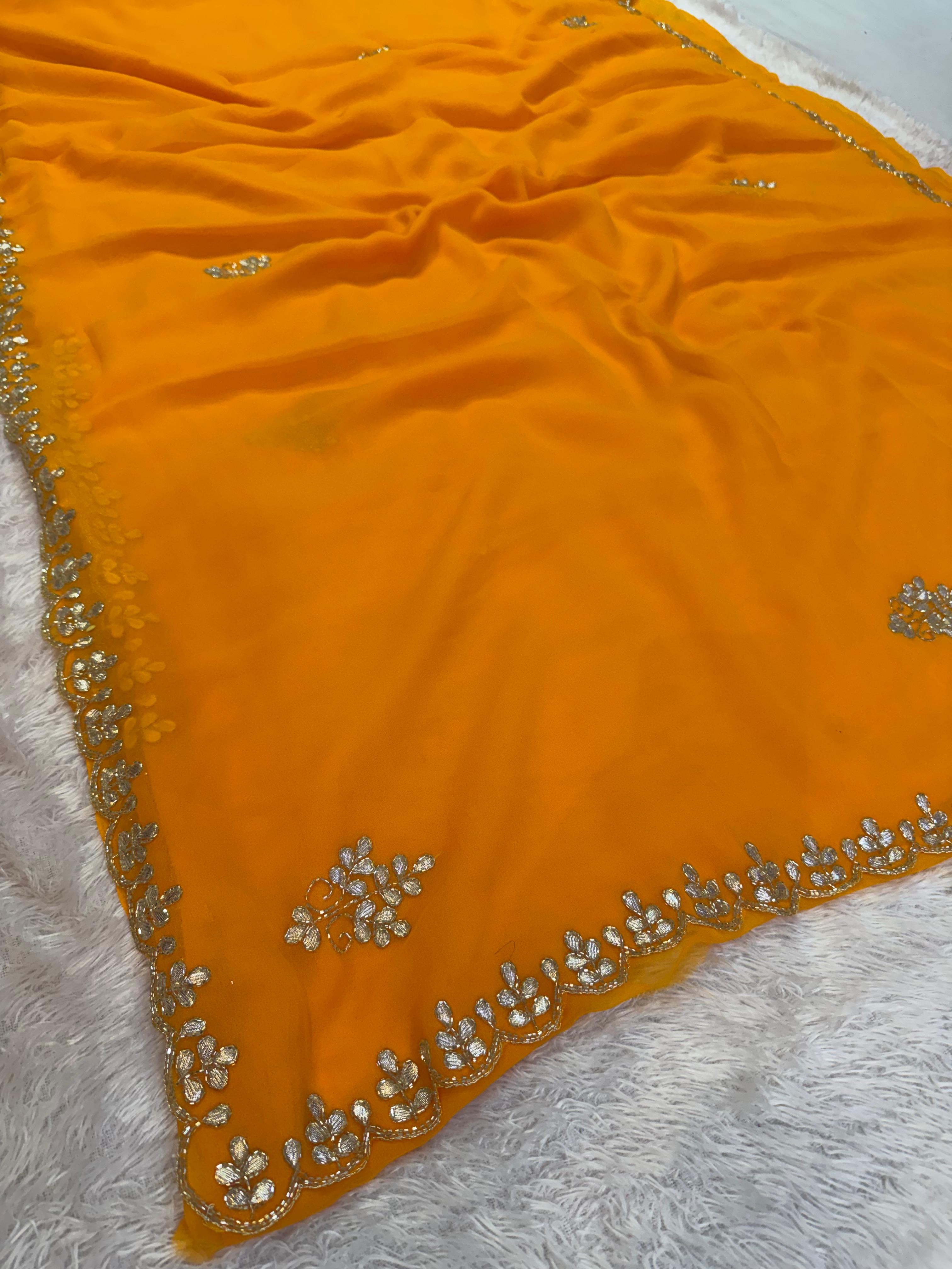Latest Georgatte Saree With Handwork