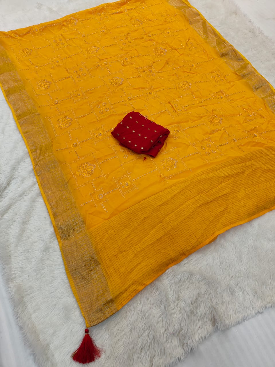 Pure Chinon Saree With Sequence Work