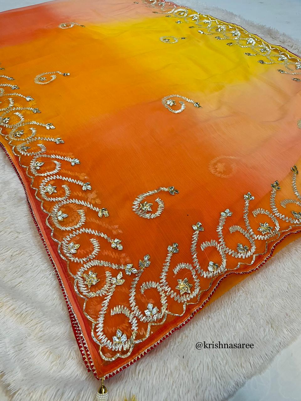 Semi chiffon Saree With Tie Die X Gottapati Work