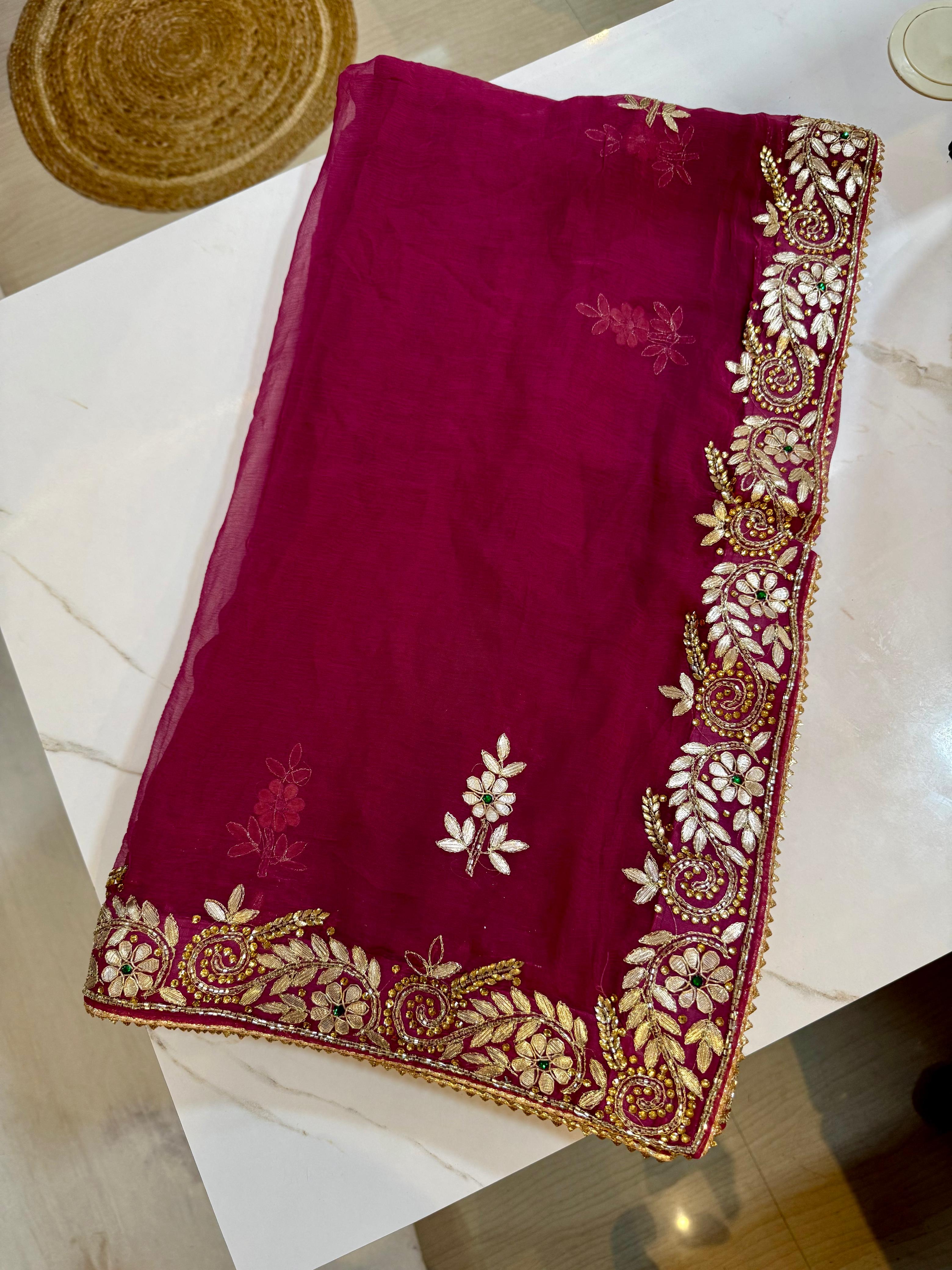 Beautiful Pure Chiffon Saree With Premium Handwork