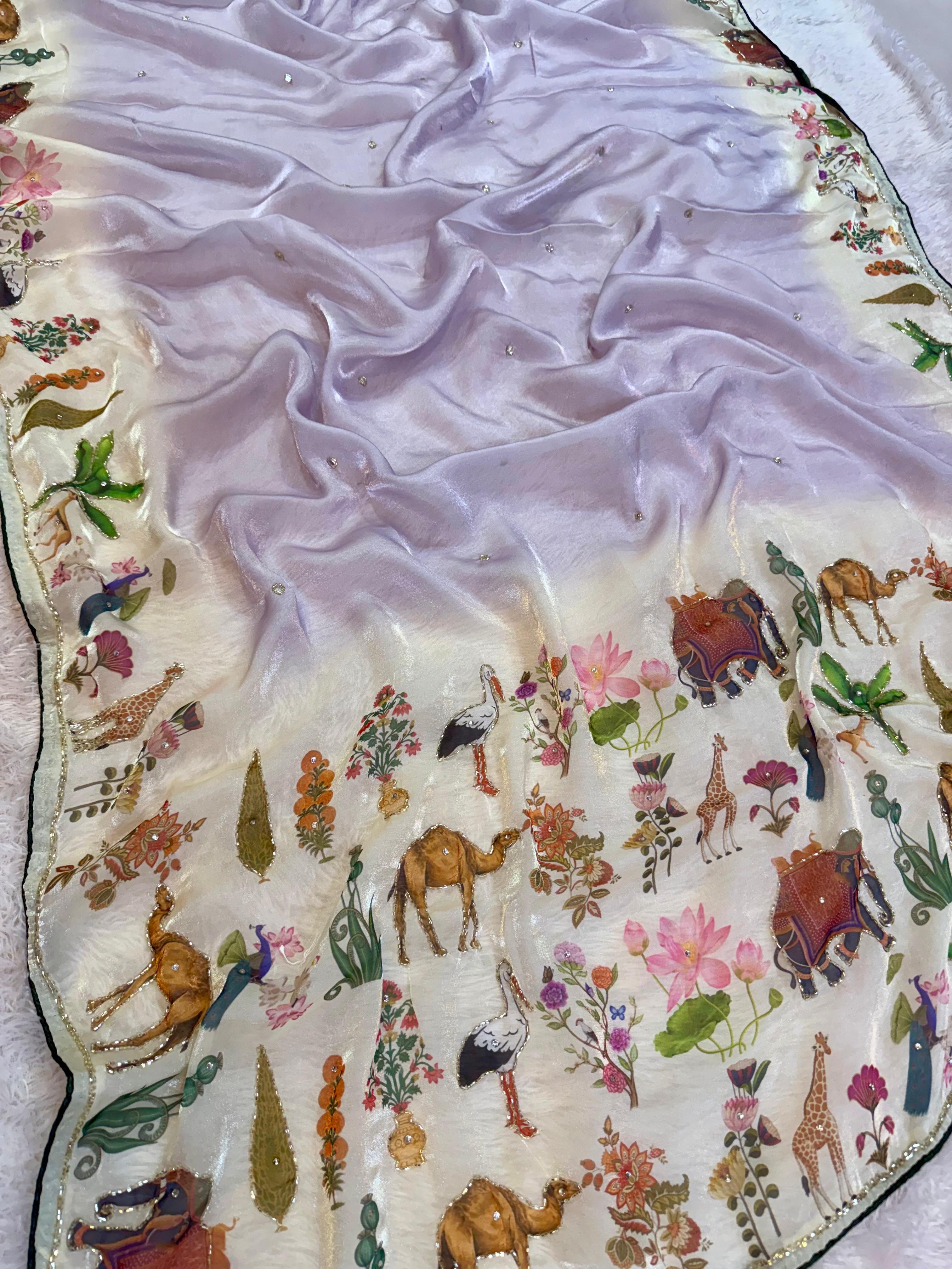 Premium Glass Tissue Saree With Handwork