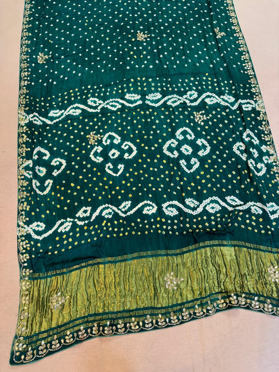Modal Gajji Silk Hand Bandhej Saree With Handwork