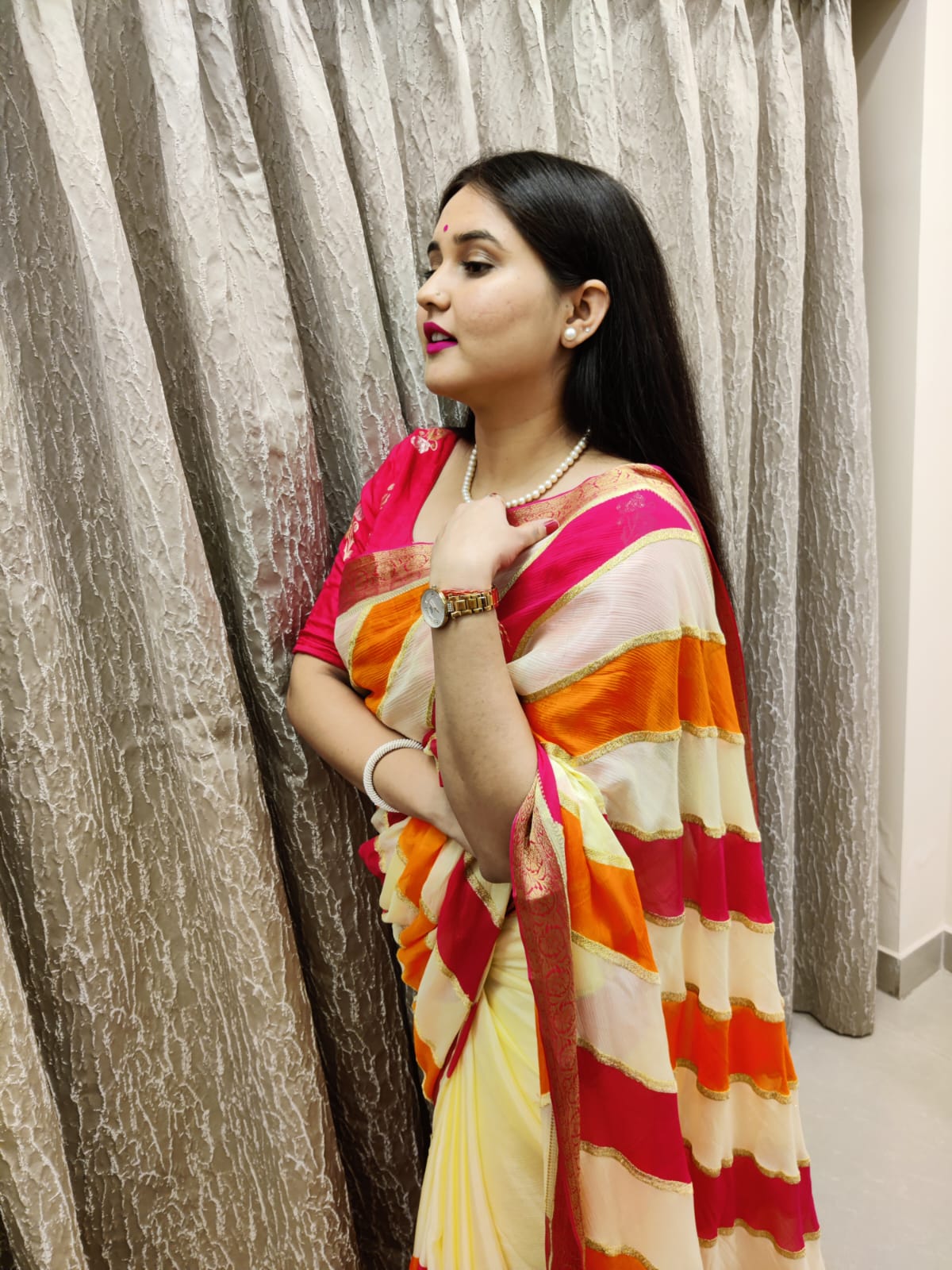 Beautiful Pure Chinon Hand Dye Saree