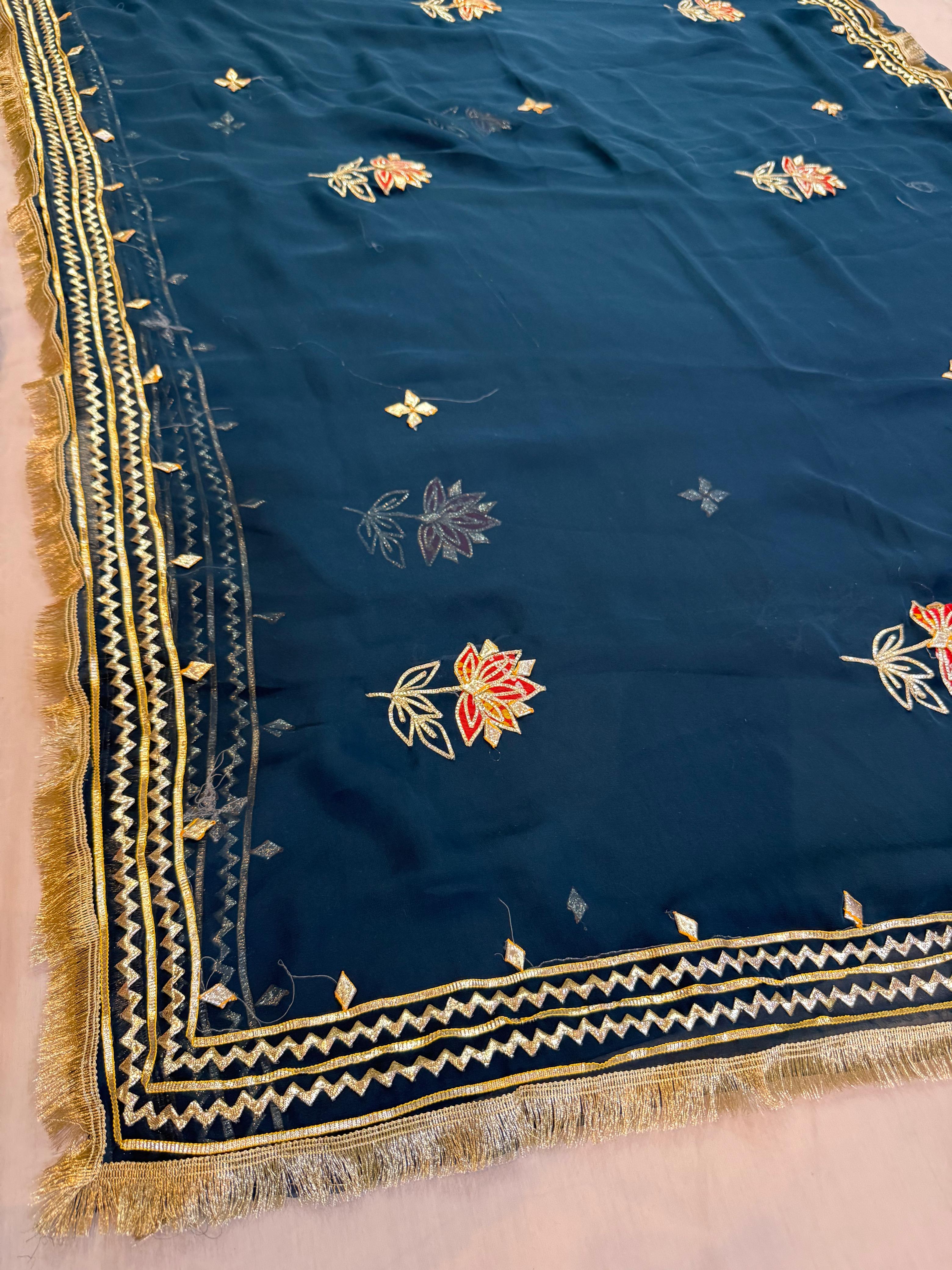 Beautiful Royal Georgatte Saree With Gottapatti Work