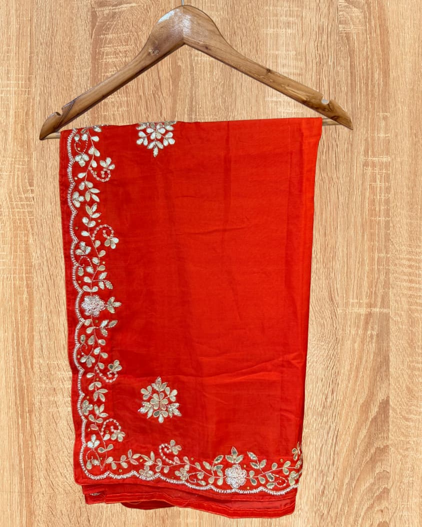 Pure H.O. Silk Saree with Floral Handwork & Designer Border