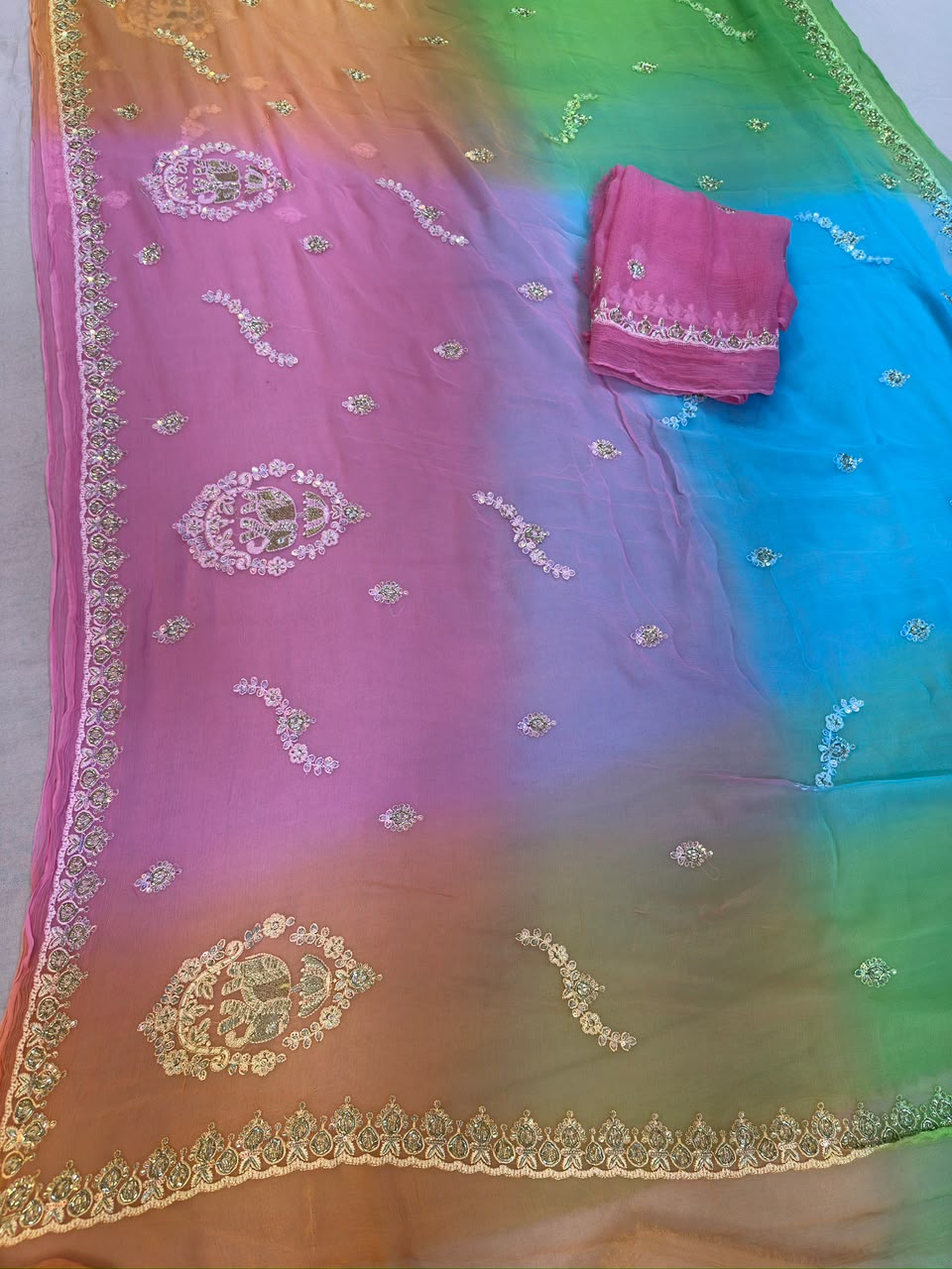 Beautiful Chiffon Saree With Handwork
