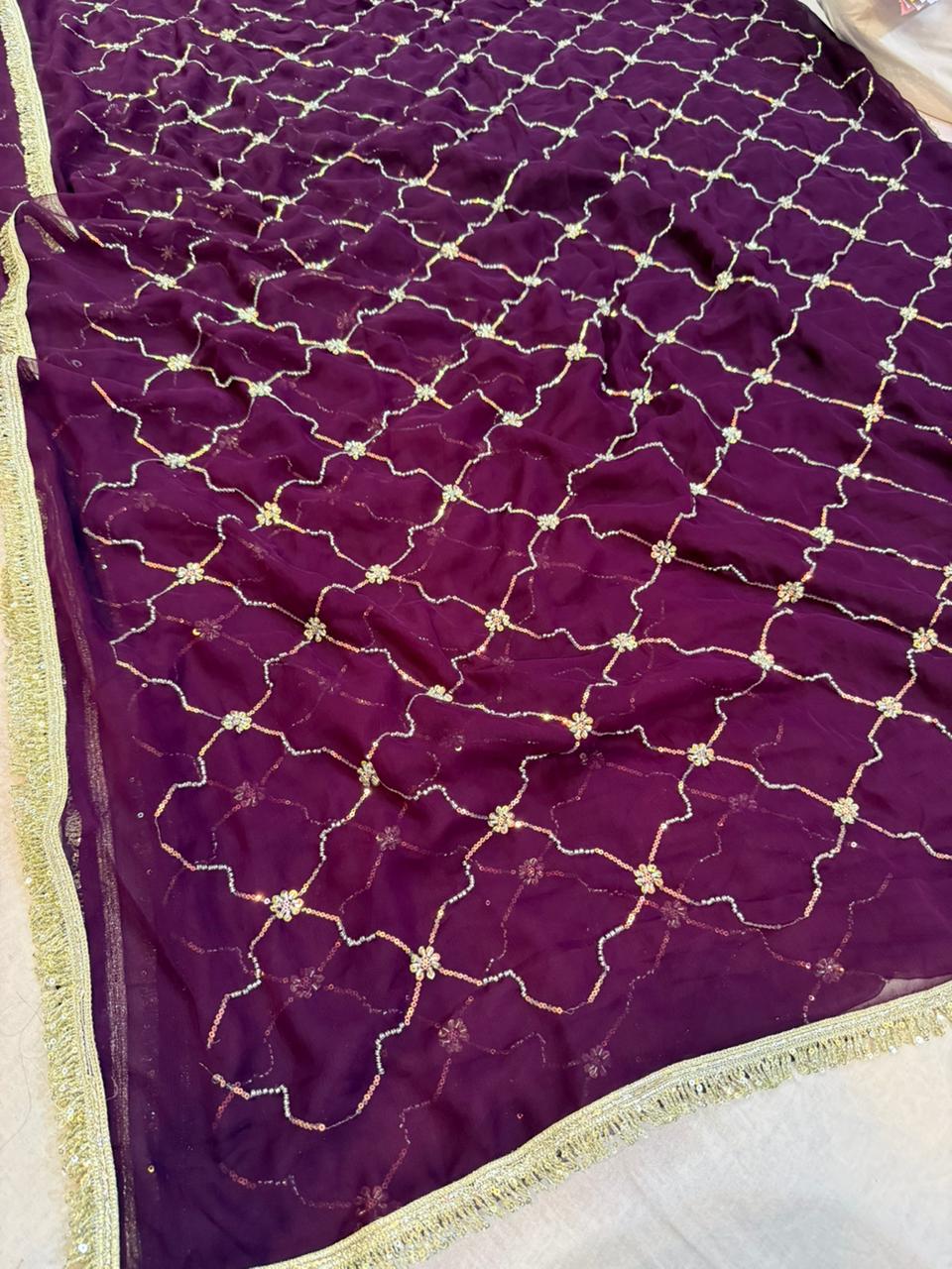 Beautiful Wari Chiffon Saree With Handwork