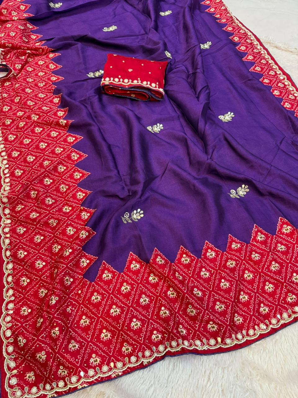 Designer Upada Silk Saree With Handwork