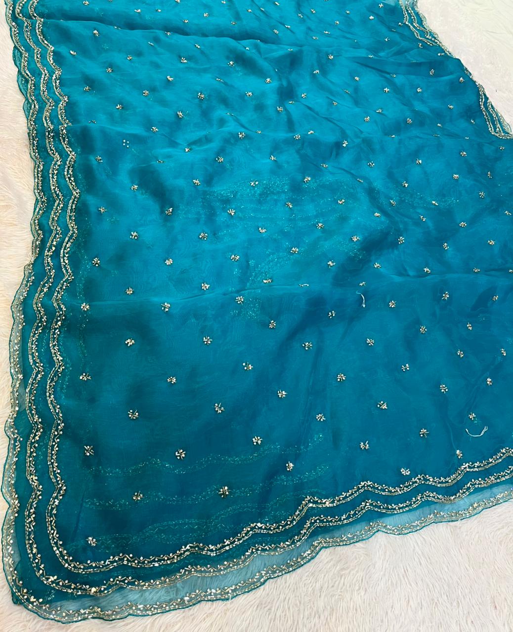 Beautiful Tissue Saree With Handwork