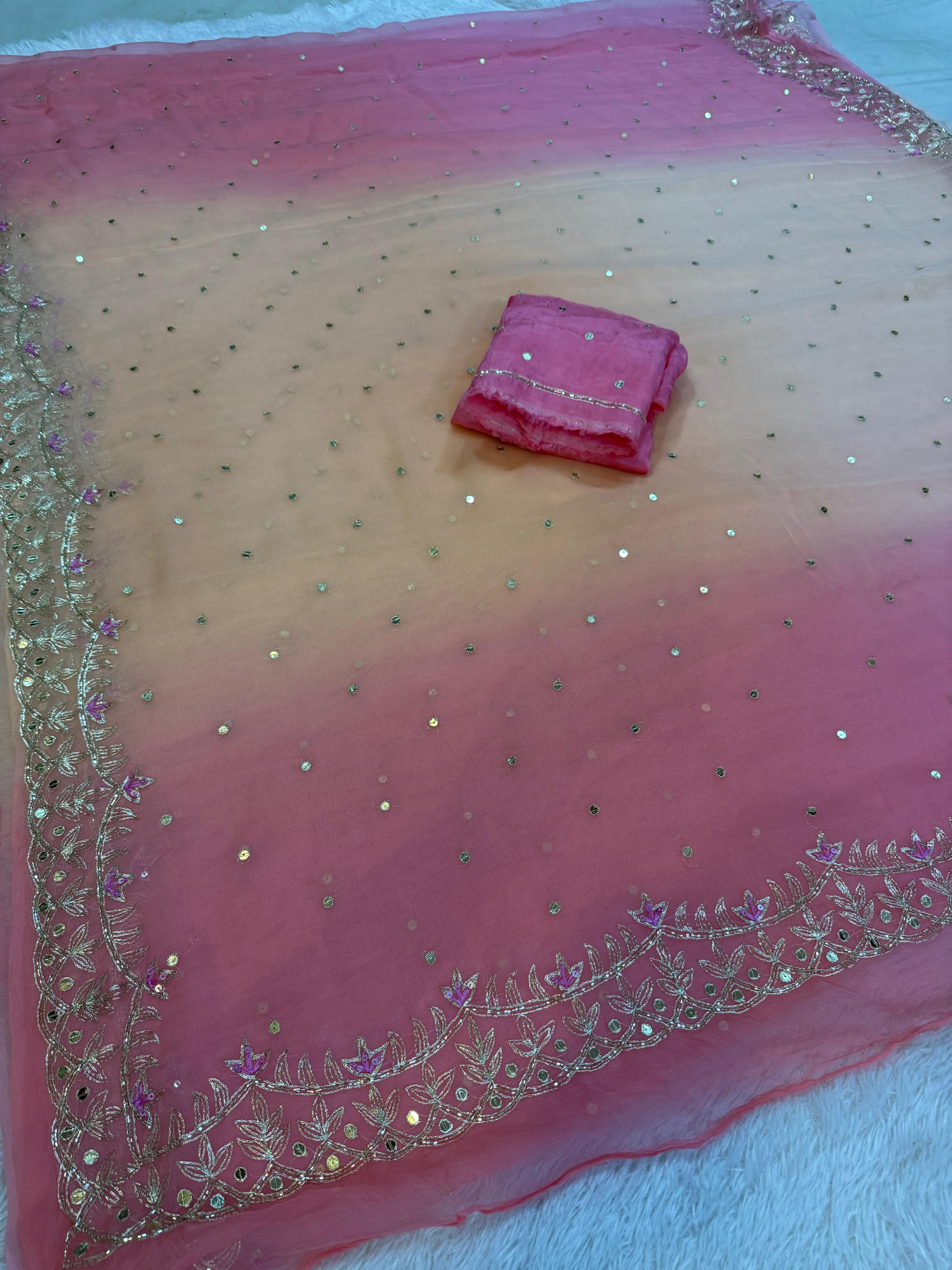 Designer Pure Chiffon Saree With Premium Handwork