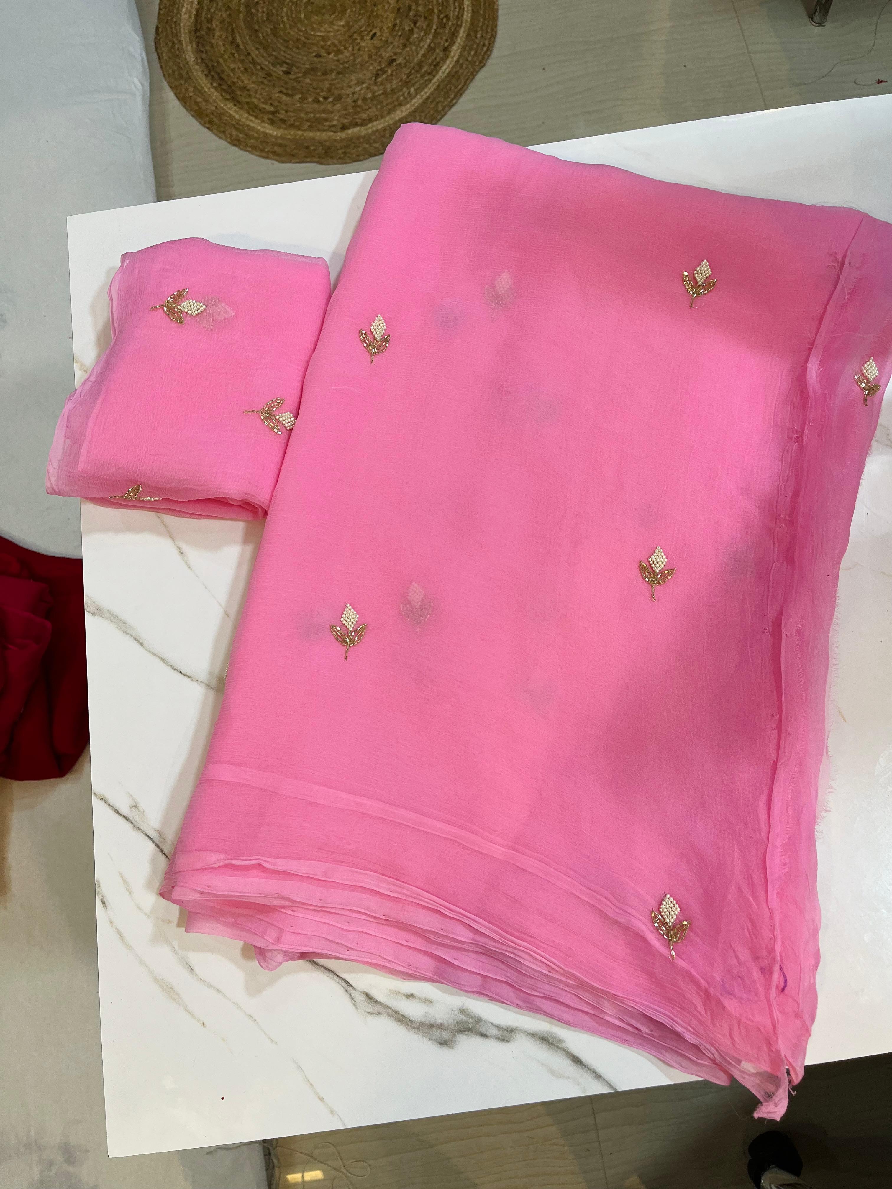 Pure Chiffon Saree With Handwork