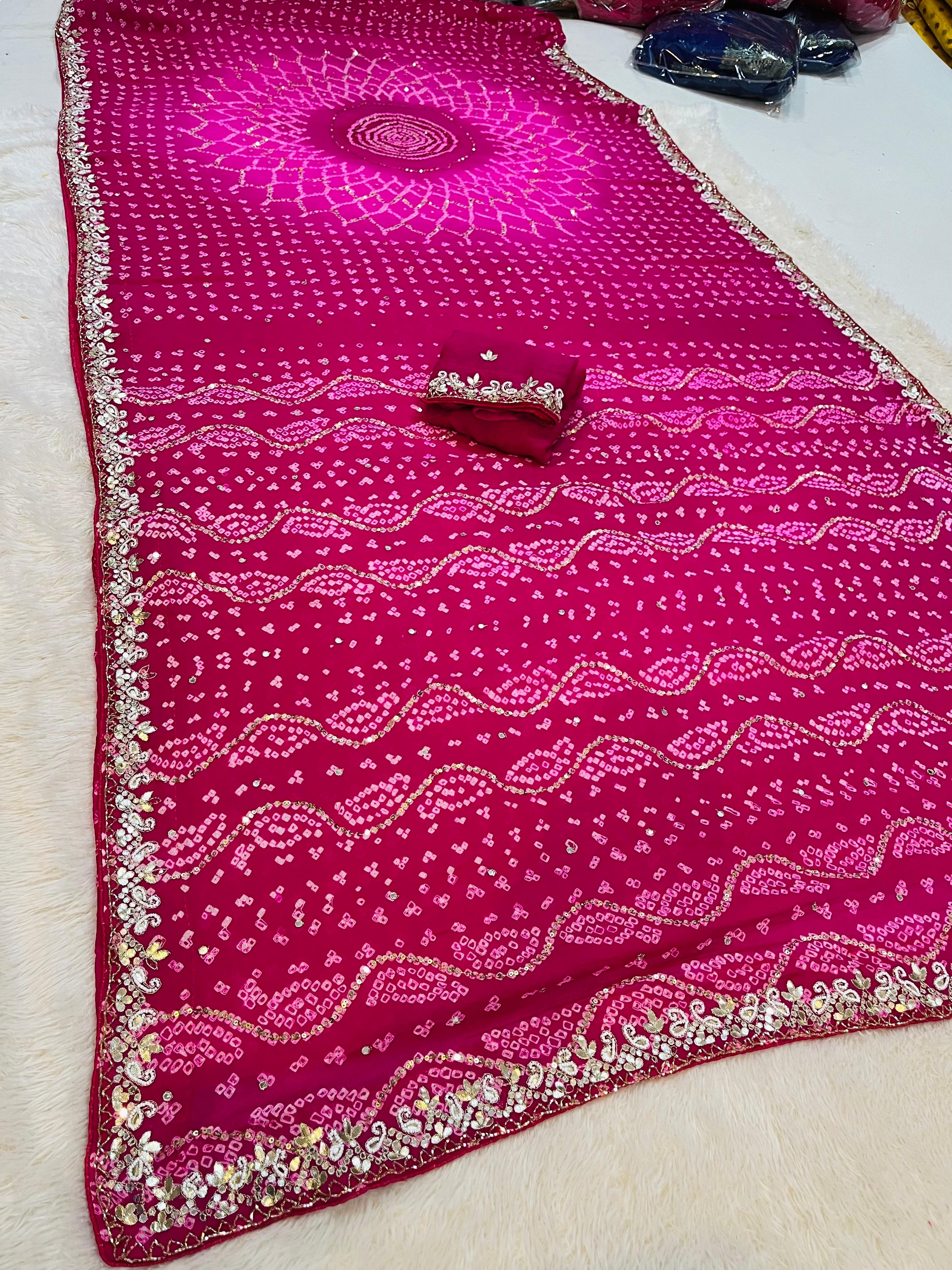 Traditional Pure Ojariya Hand Bandhej Saree With Premium Handwork