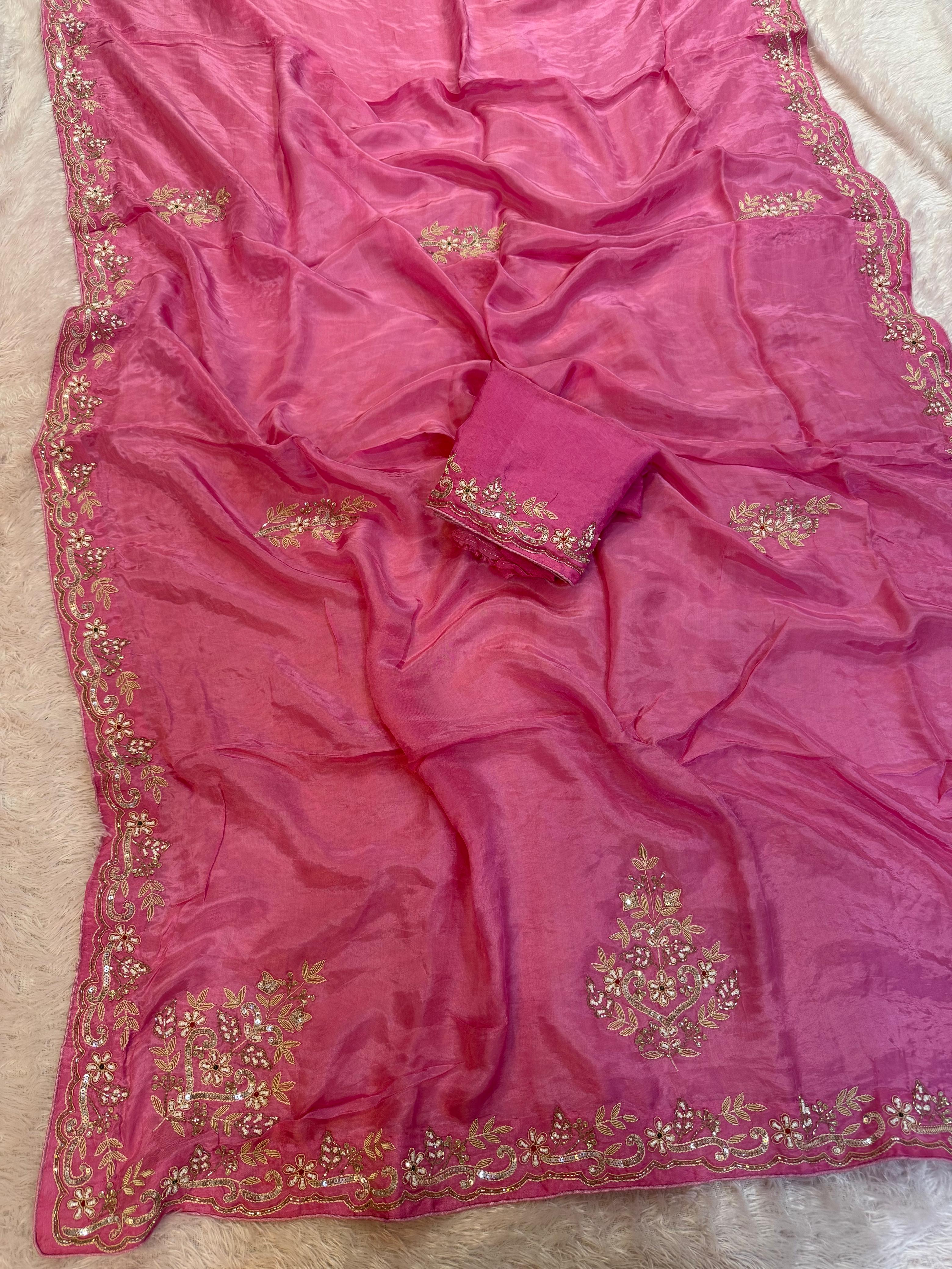 Beautiful H.O Silk Saree With Handwork