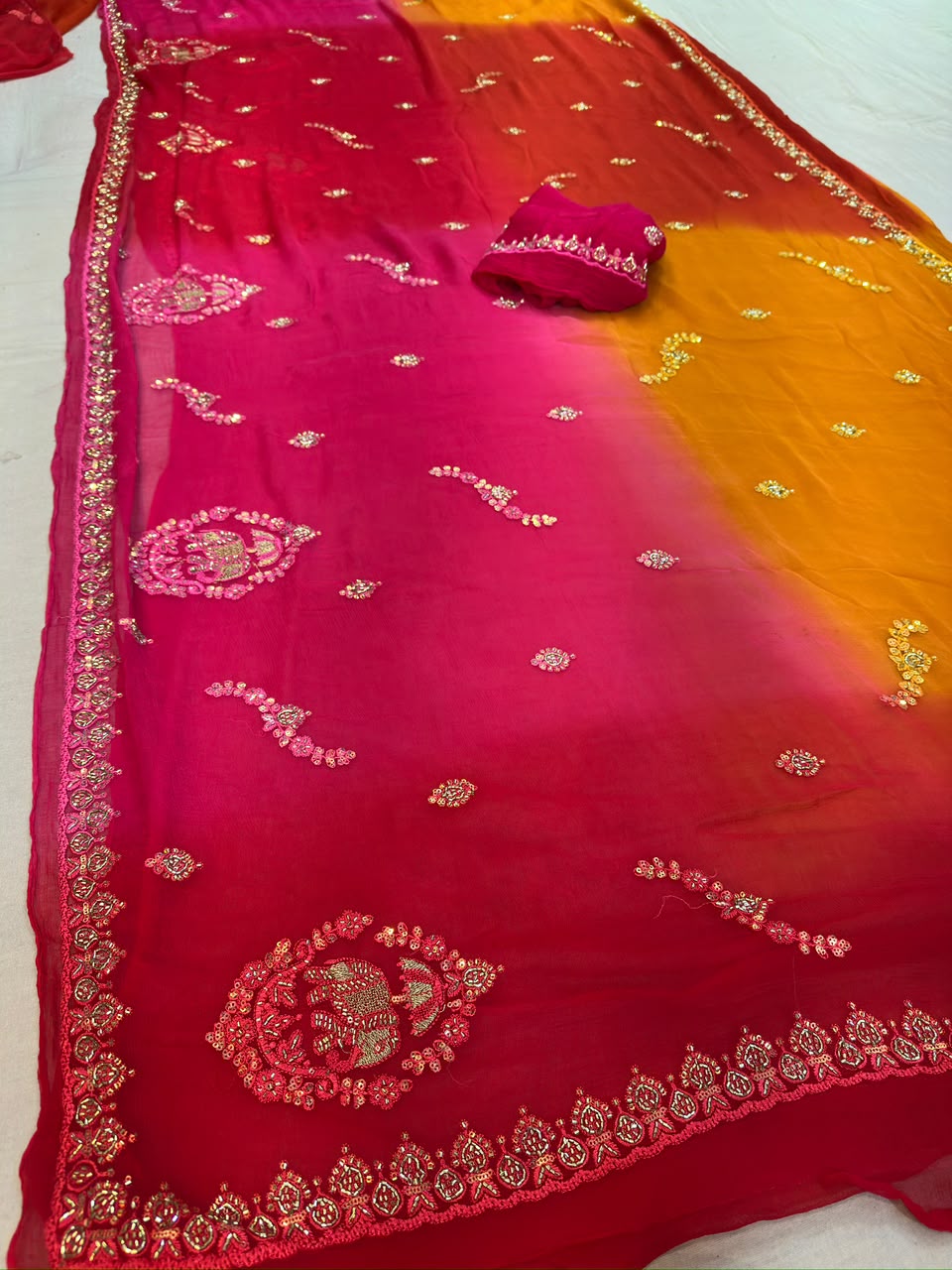 Beautiful Chiffon Saree With Handwork
